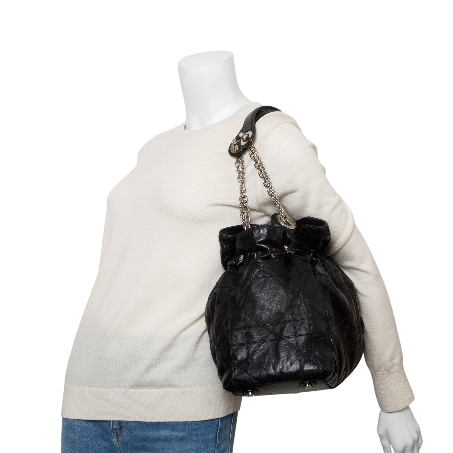 Christian Dior Black Lambskin Cannage Medium Le Trente Tote