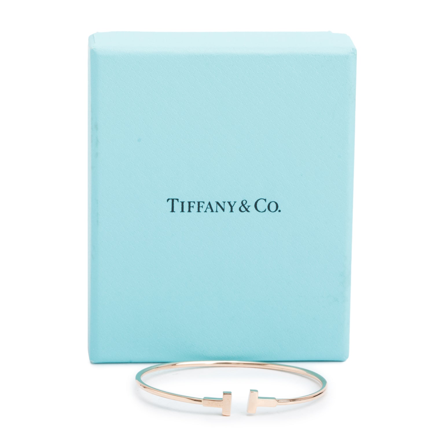 Tiffany & Co. 18k Rose Gold T Wire Narrow Bracelet w/ Box