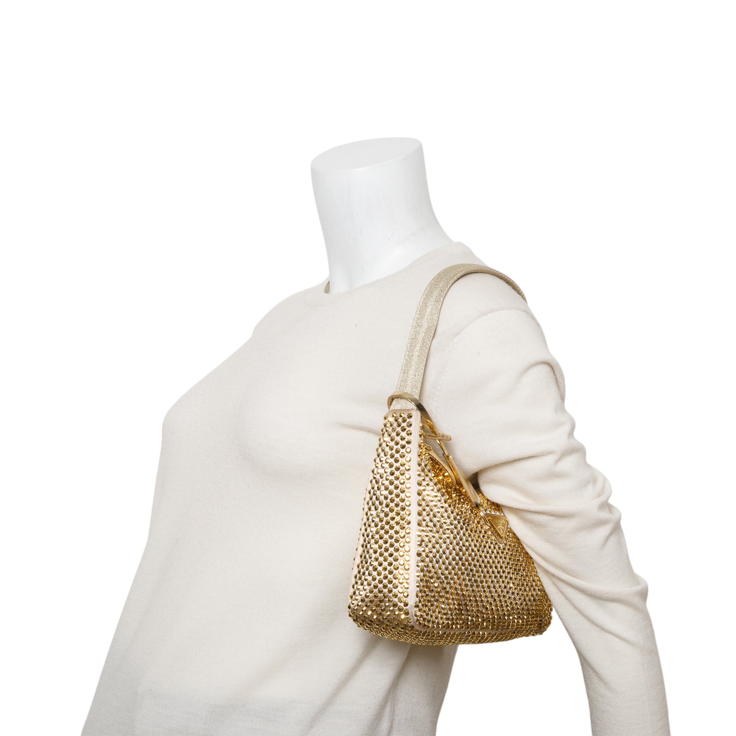 Prada Gold Satin Crystal Mini Re-Edition 2000 Bag