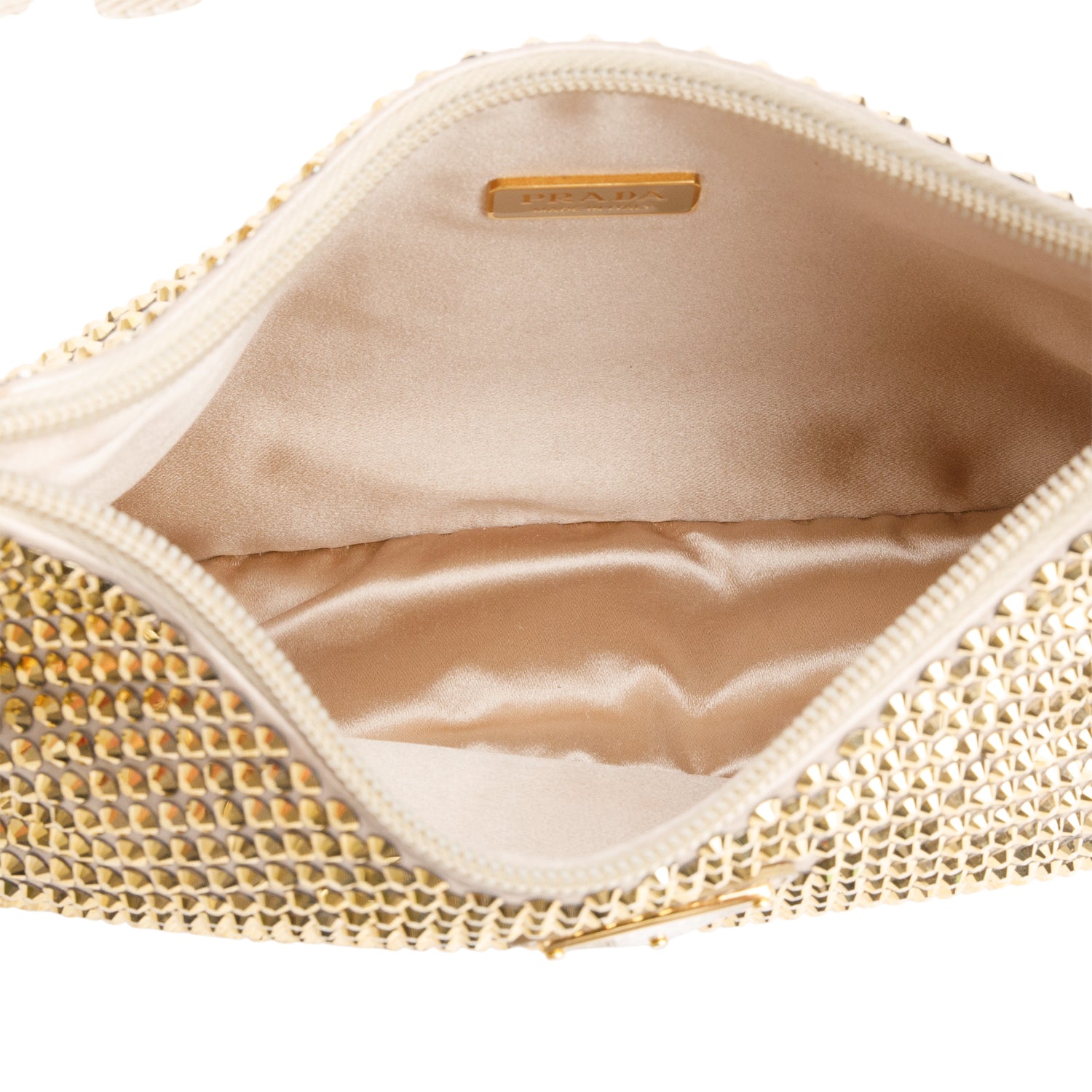 Prada Gold Satin Crystal Mini Re-Edition 2000 Bag