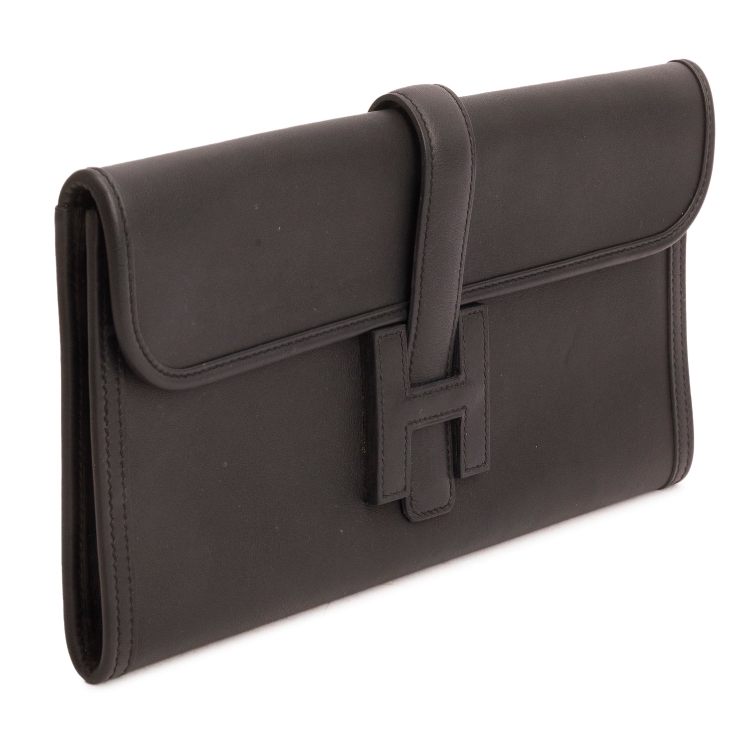Hermes Black Noir Swift Leather Jige Elan 29 Clutch
