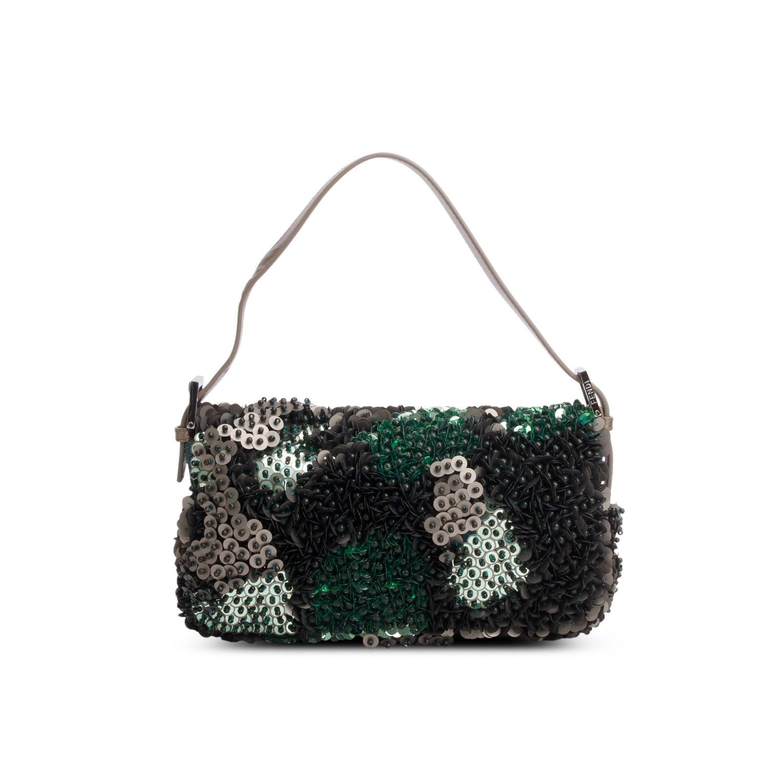Fendi Green Vitello Sequin Beaded Baguette Bag