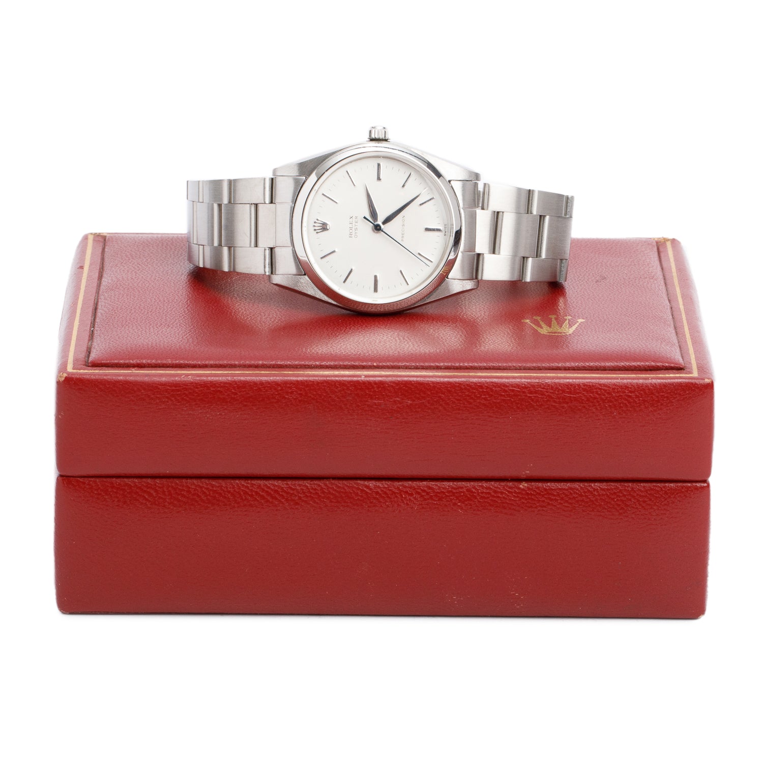 Rolex Vintage Stainless Steel Oyster Precision Manual 36 MM Watch Silver Dial 6424 w/ Box