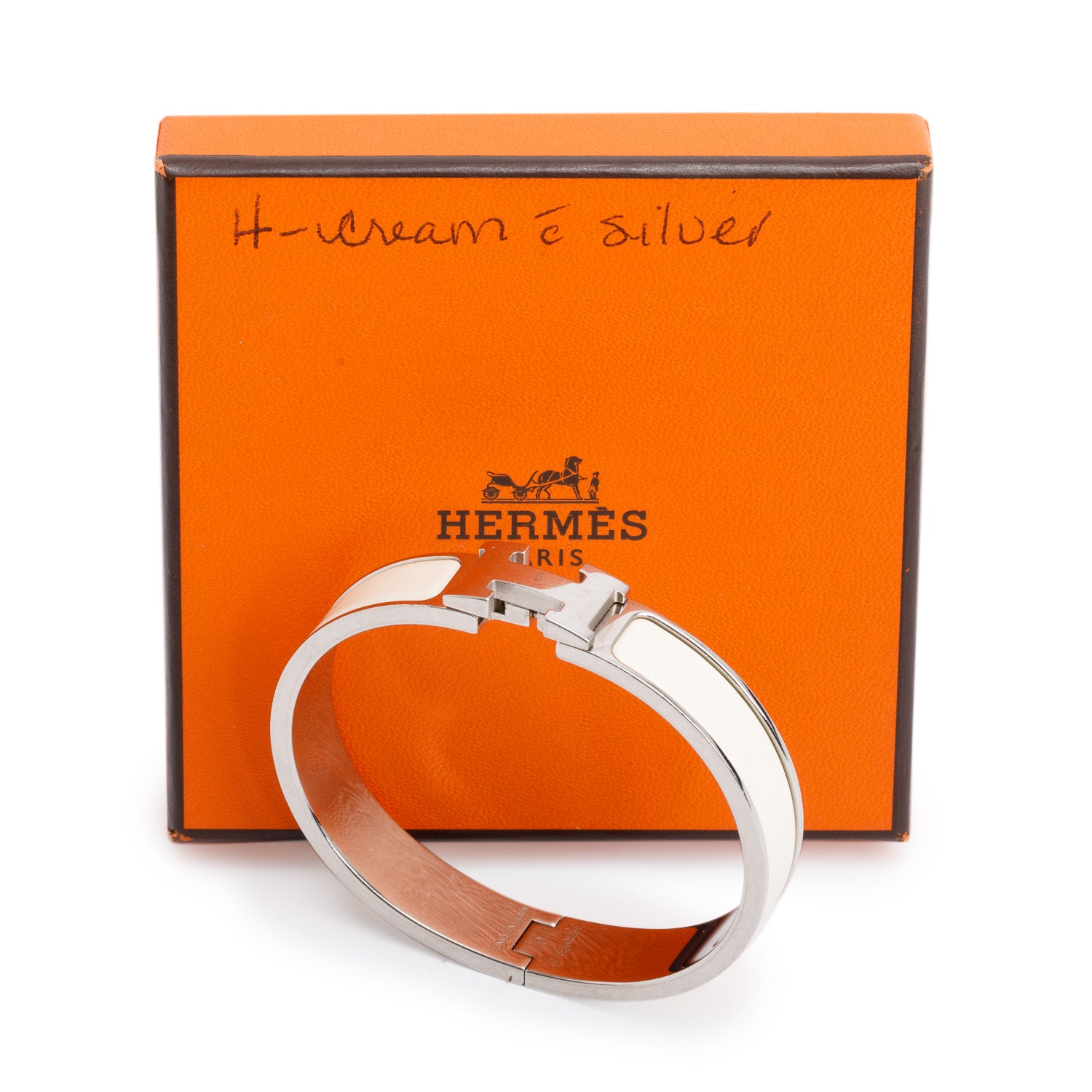 Hermes Palladium Plated White Enamel 12 MM Clic H Bracelet w/ Box