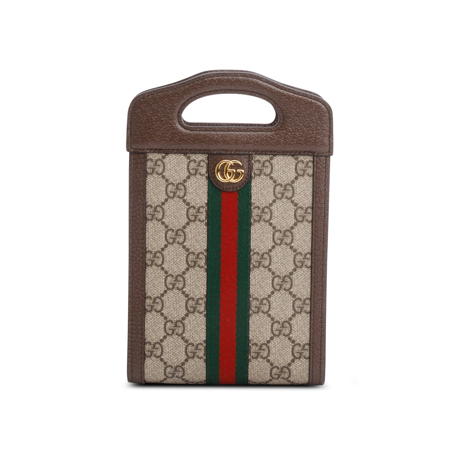 Gucci GG Supreme Monogram Textured Dollar Calfskin Mini Ophidia Top Handle w/ Chain Strap