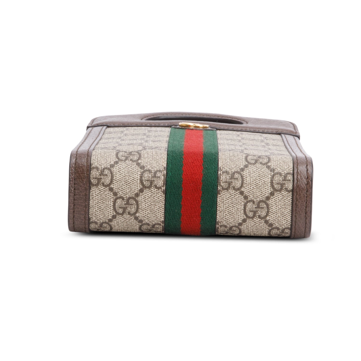 Gucci GG Supreme Monogram Textured Dollar Calfskin Mini Ophidia Top Handle w/ Chain Strap