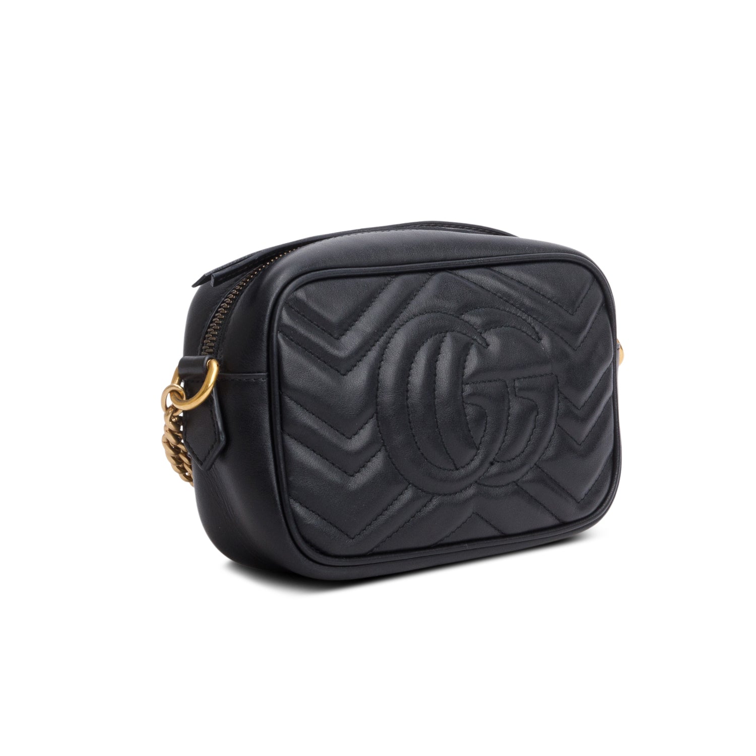 Gucci Black Calfskin Matelasse Mini GG Marmont Chain Shoulder Bag
