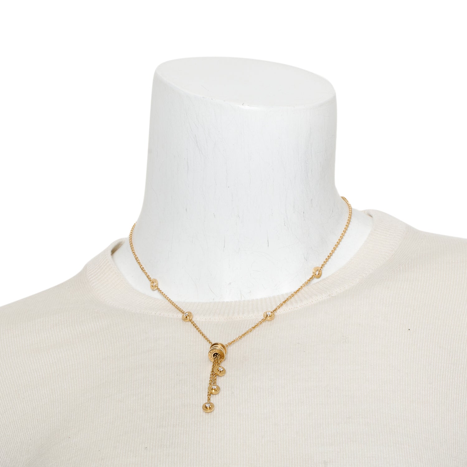 BVLGARI 18k Yellow Gold Diamond B.Zero1 Element Tassel Pendant Necklace