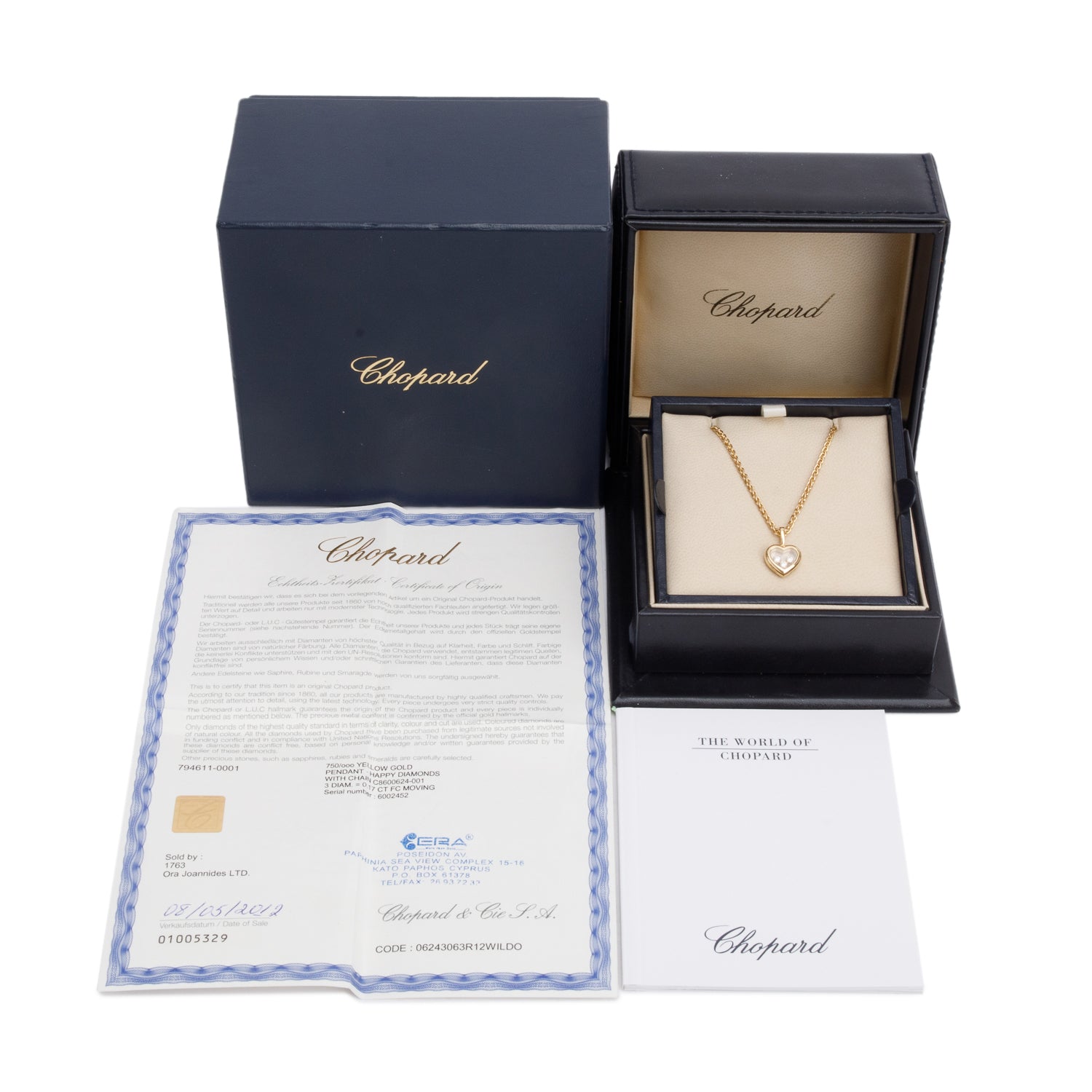 Chopard 18k Yellow Gold Happy Diamonds Heart Pendant Necklace w/ Box & Papers
