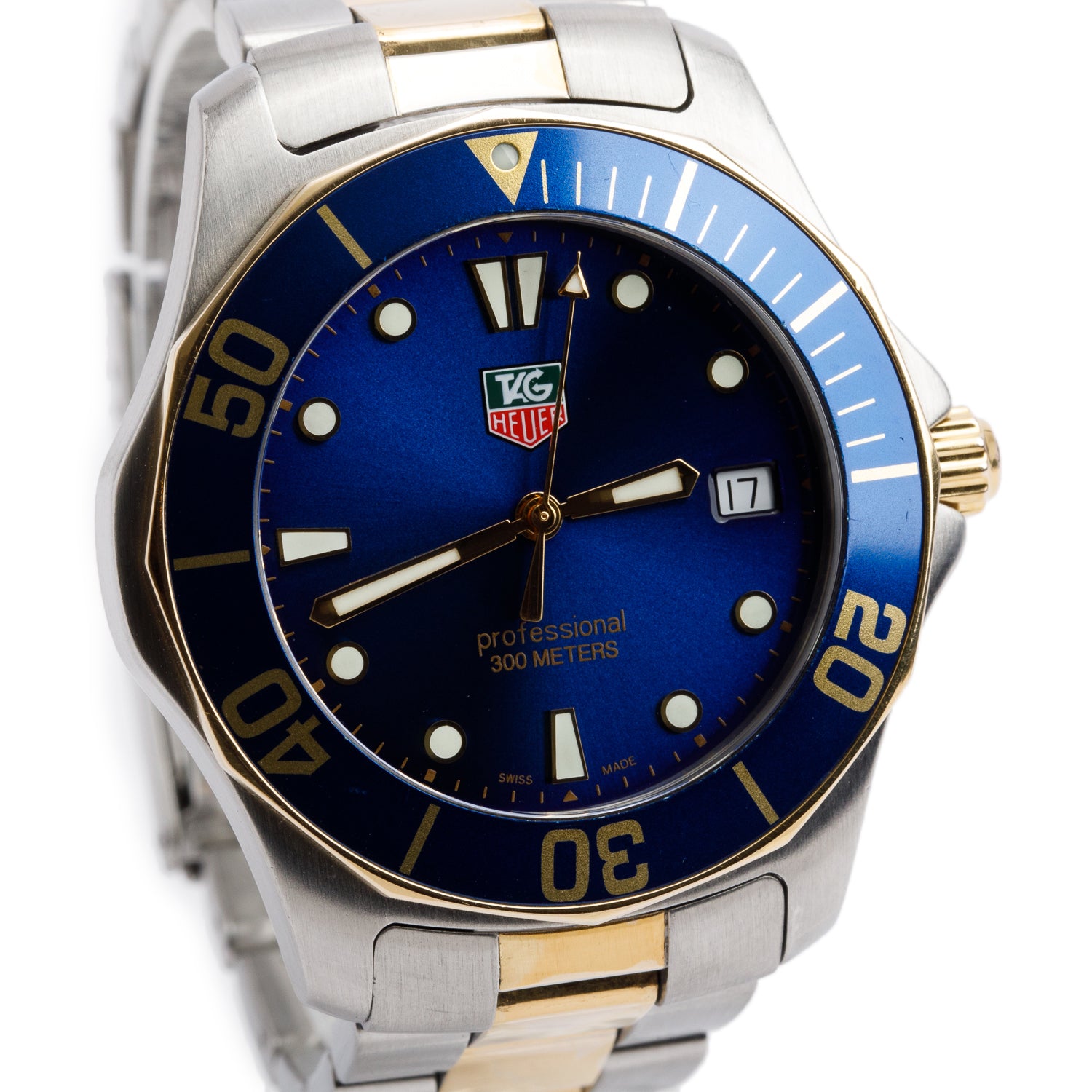 Tag Heuer Two-Tone Stainless Steel Aquaracer 39 MM Watch Blue Dial WAB1120 w/ Box & Papers