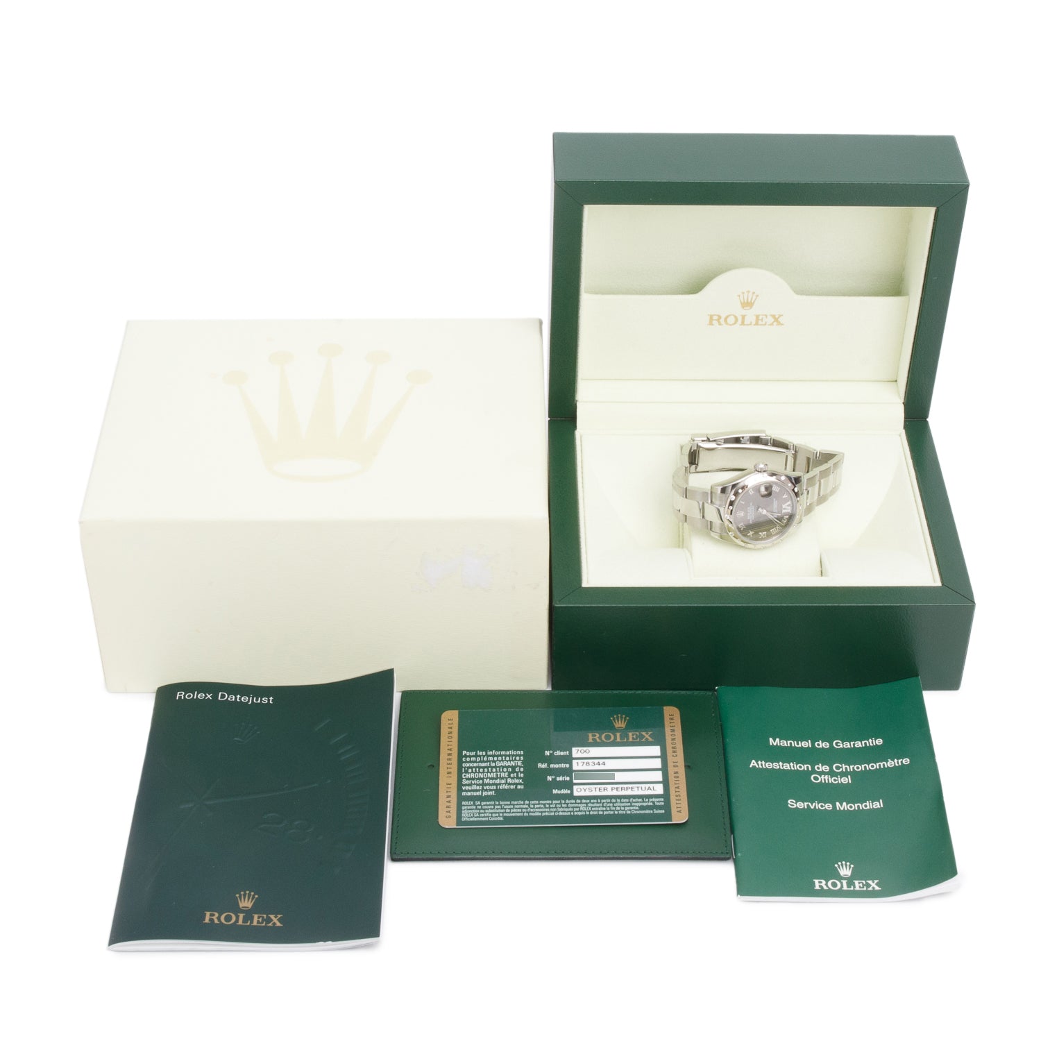 Rolex Stainless Steel Diamond Bezel Datejust 31 MM Automatic Watch Brown Diamond Dial 178344 w/ Box & Papers