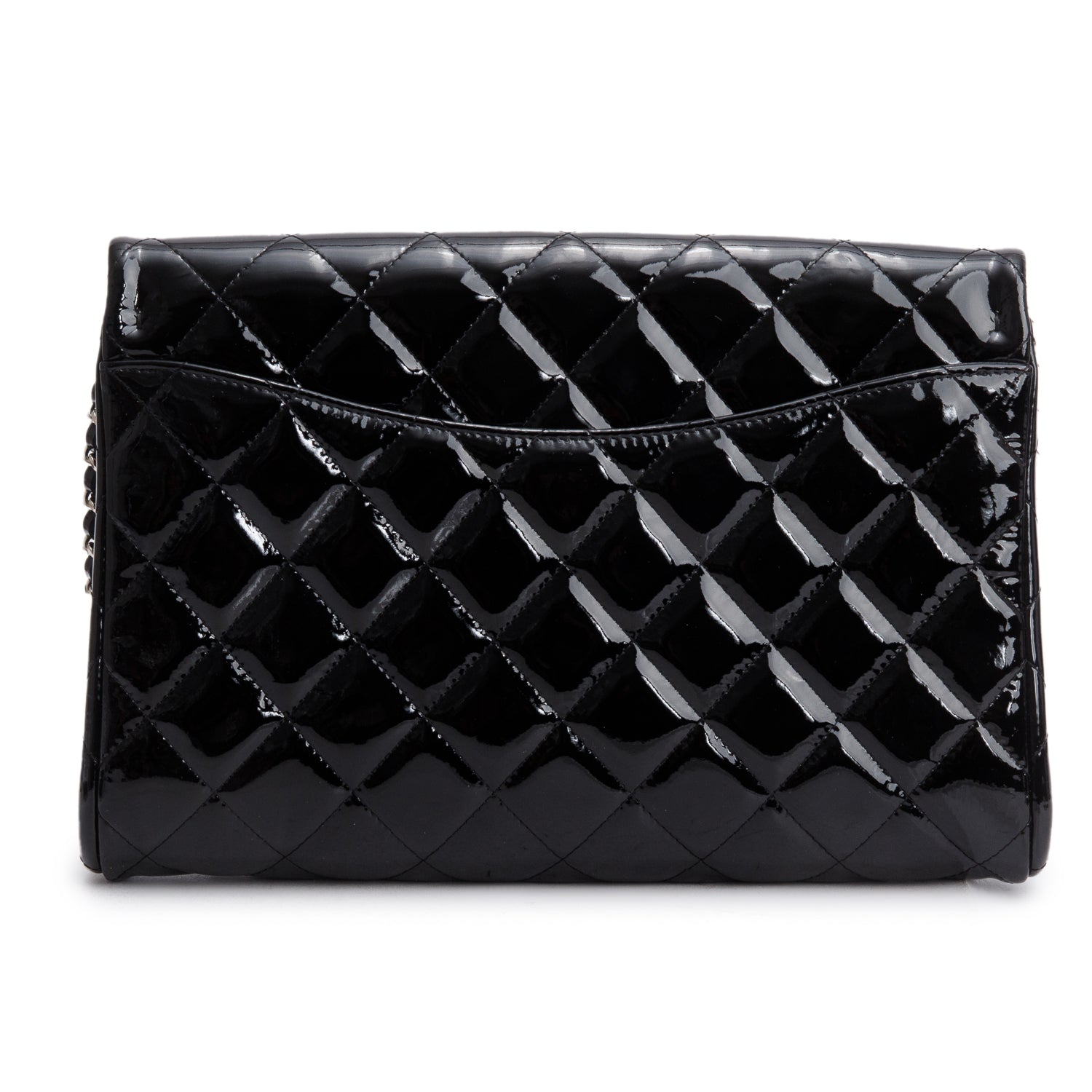 Chanel Black Patent Leather Quilted New Clutch with Chain w/ Authenticity Card