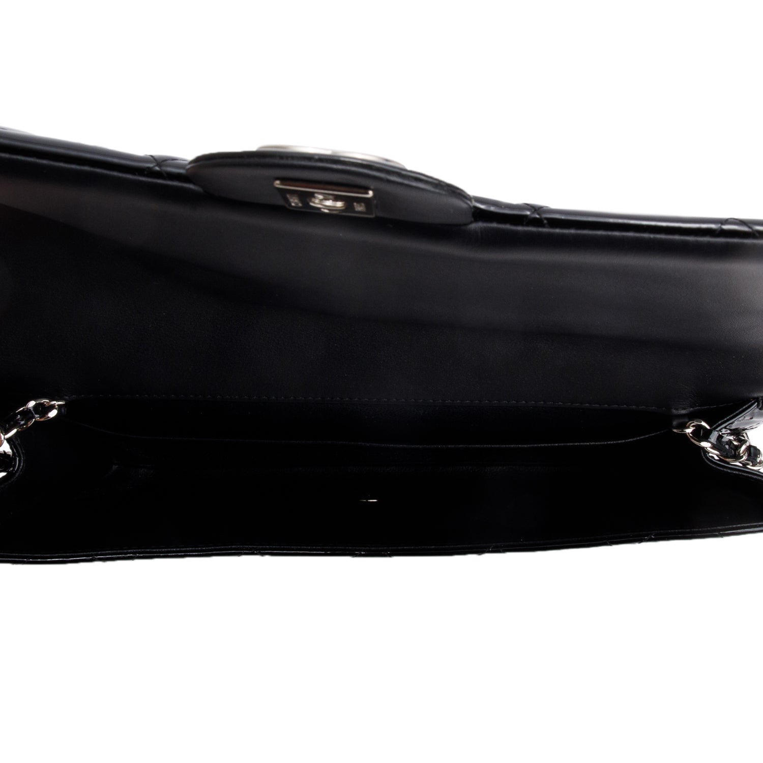 Chanel Black Patent Leather Quilted New Clutch with Chain w/ Authenticity Card