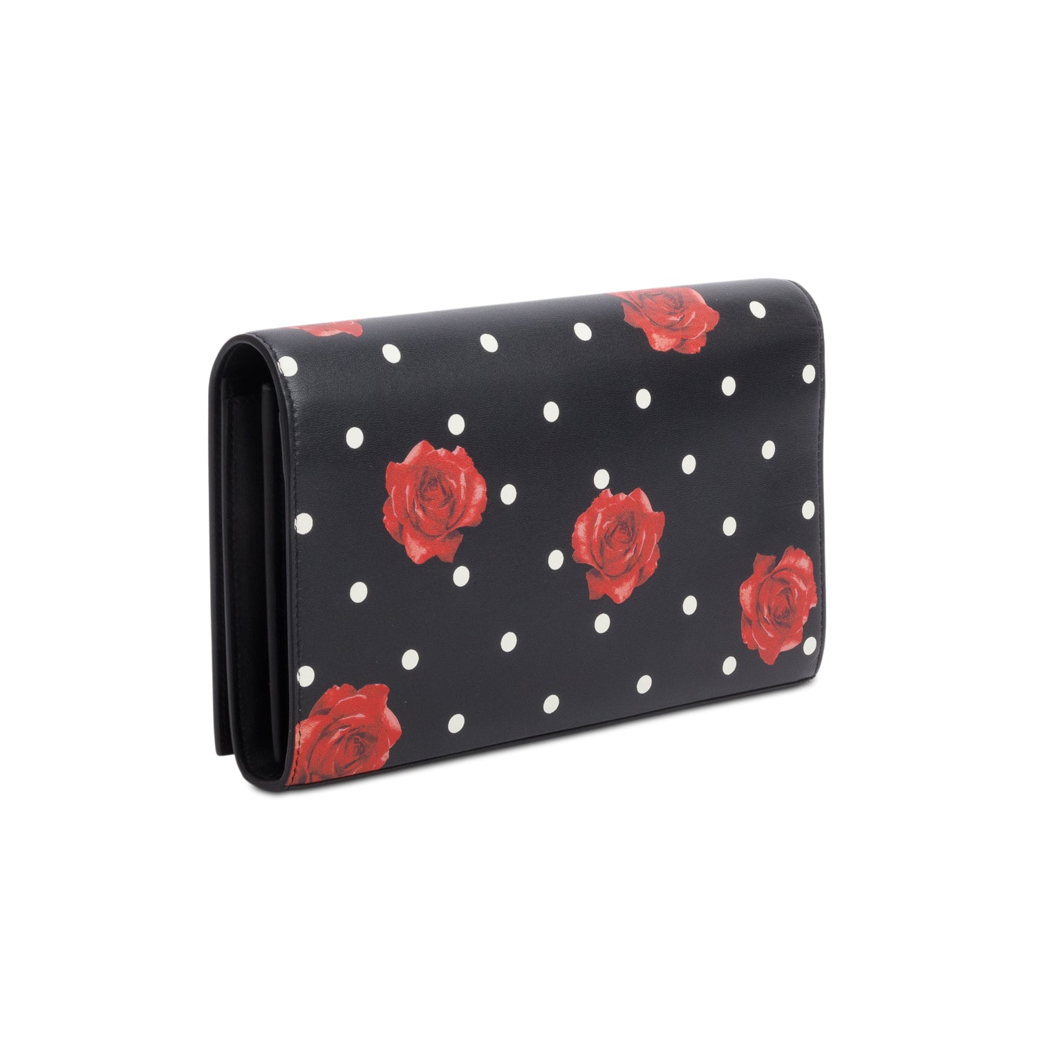 Saint Laurent Black Printed Leather Monogram Kate Chain Wallet