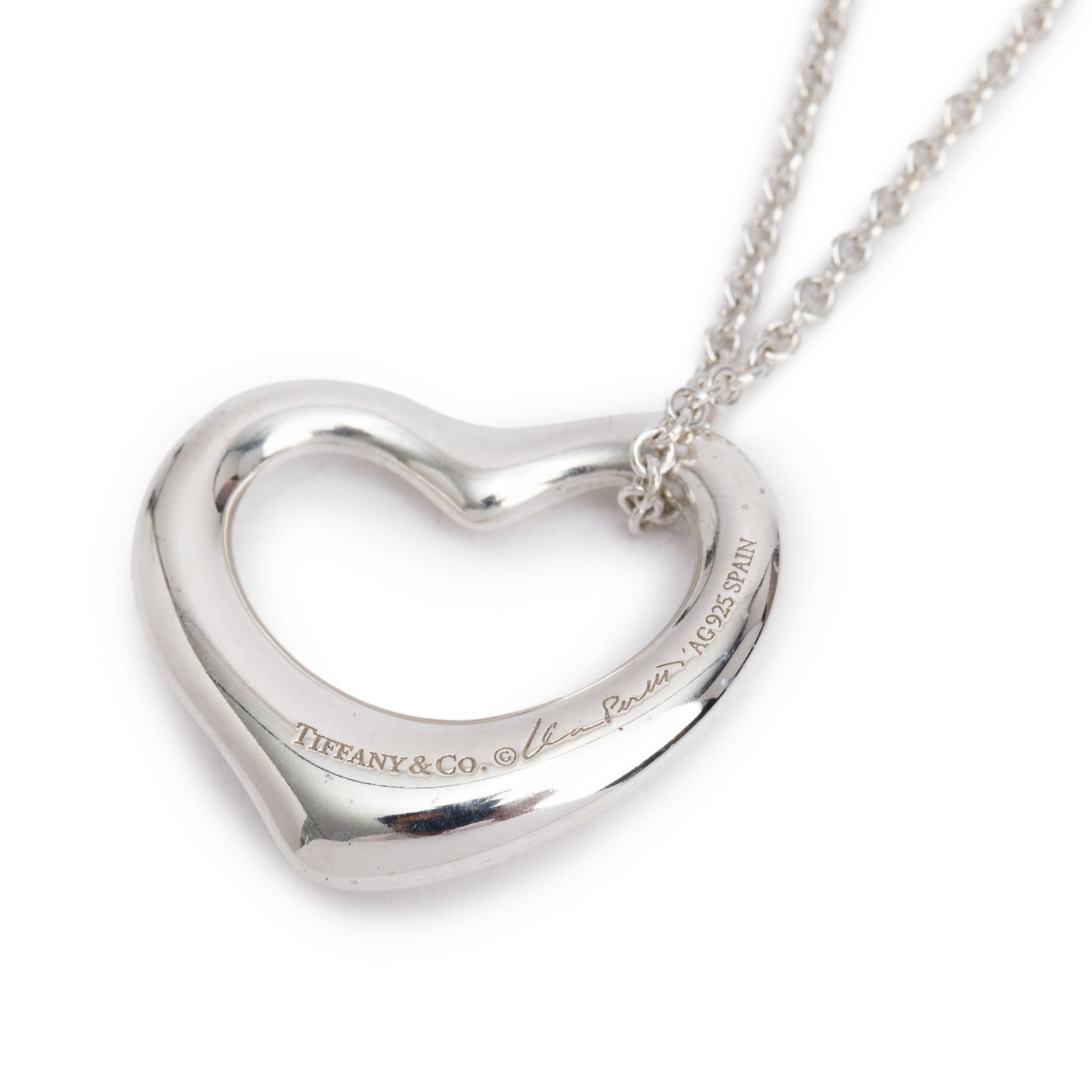 Tiffany & Co. Elsa Peretti Sterling Silver Open Heart Pendant Necklace, 22 MM