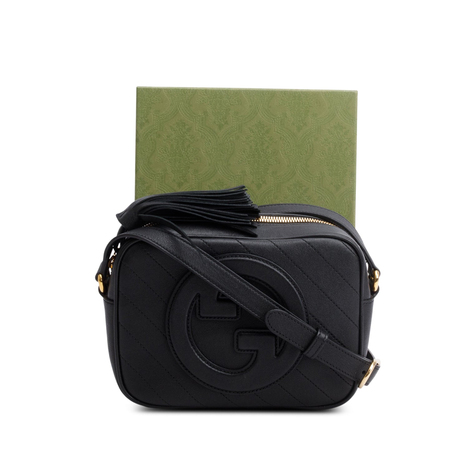 Gucci Black Calfskin Diagonal Stitched Small Blondie Shoulder Bag w/ Box