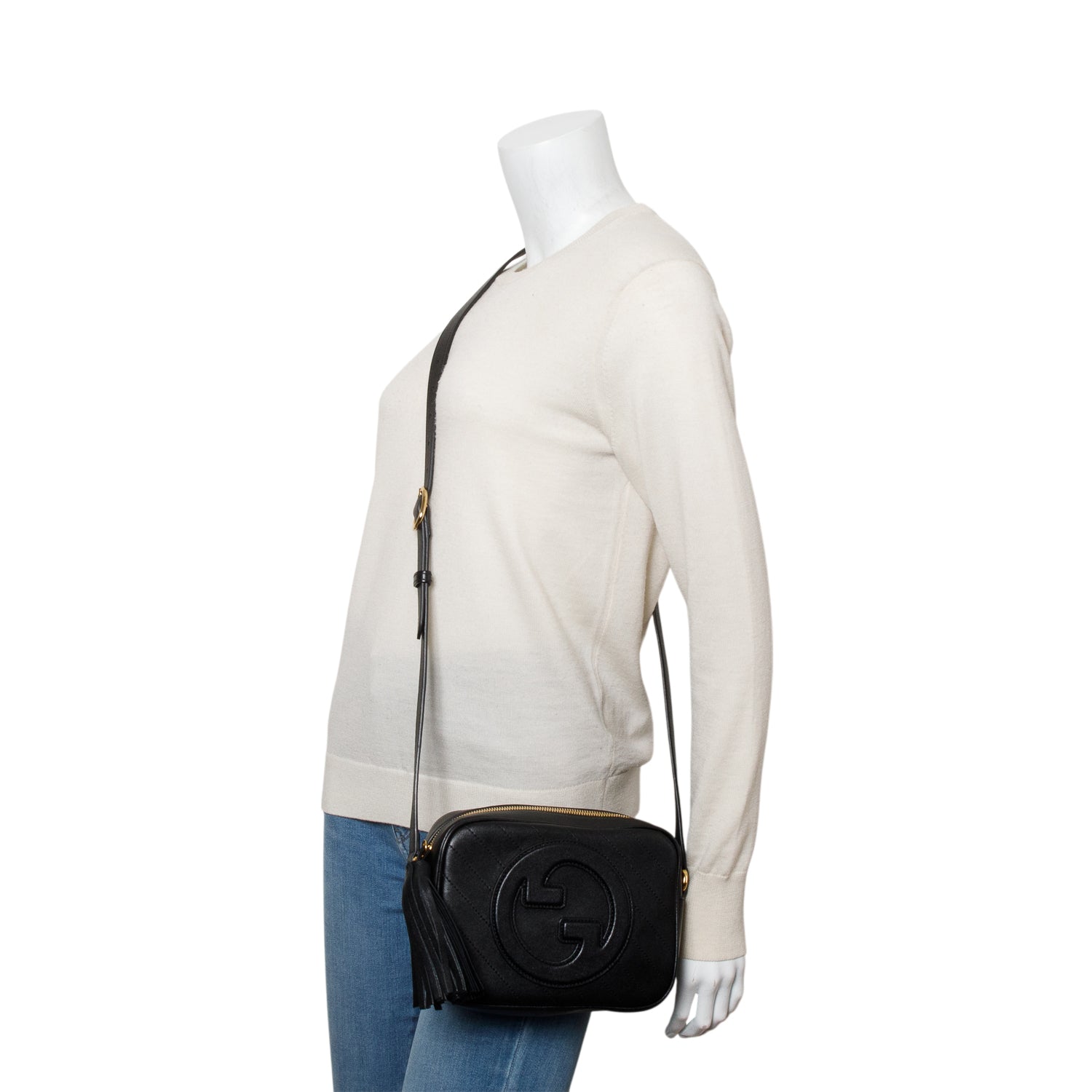 Gucci Black Calfskin Diagonal Stitched Small Blondie Shoulder Bag w/ Box