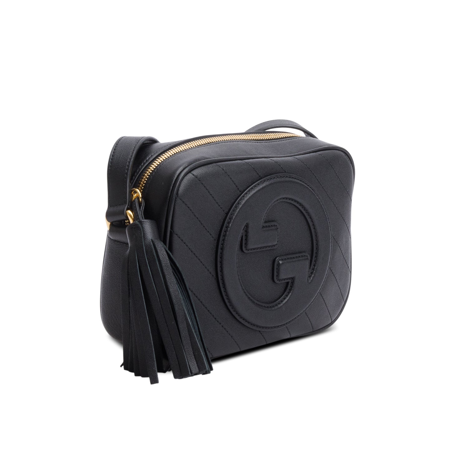 Gucci Black Calfskin Diagonal Stitched Small Blondie Shoulder Bag w/ Box