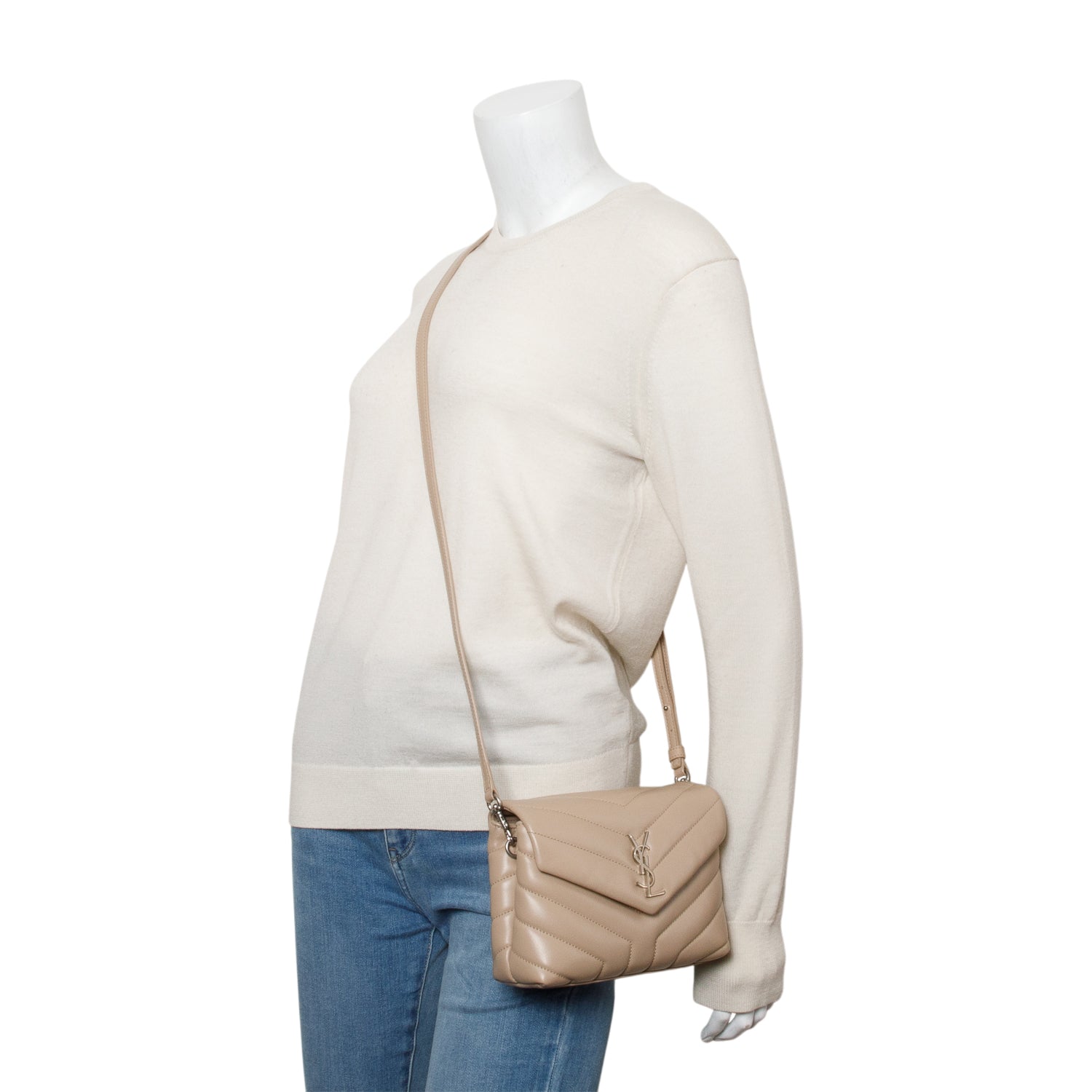 Saint Laurent Beige Monogram Matelasse Toy Loulou Crossbody Bag