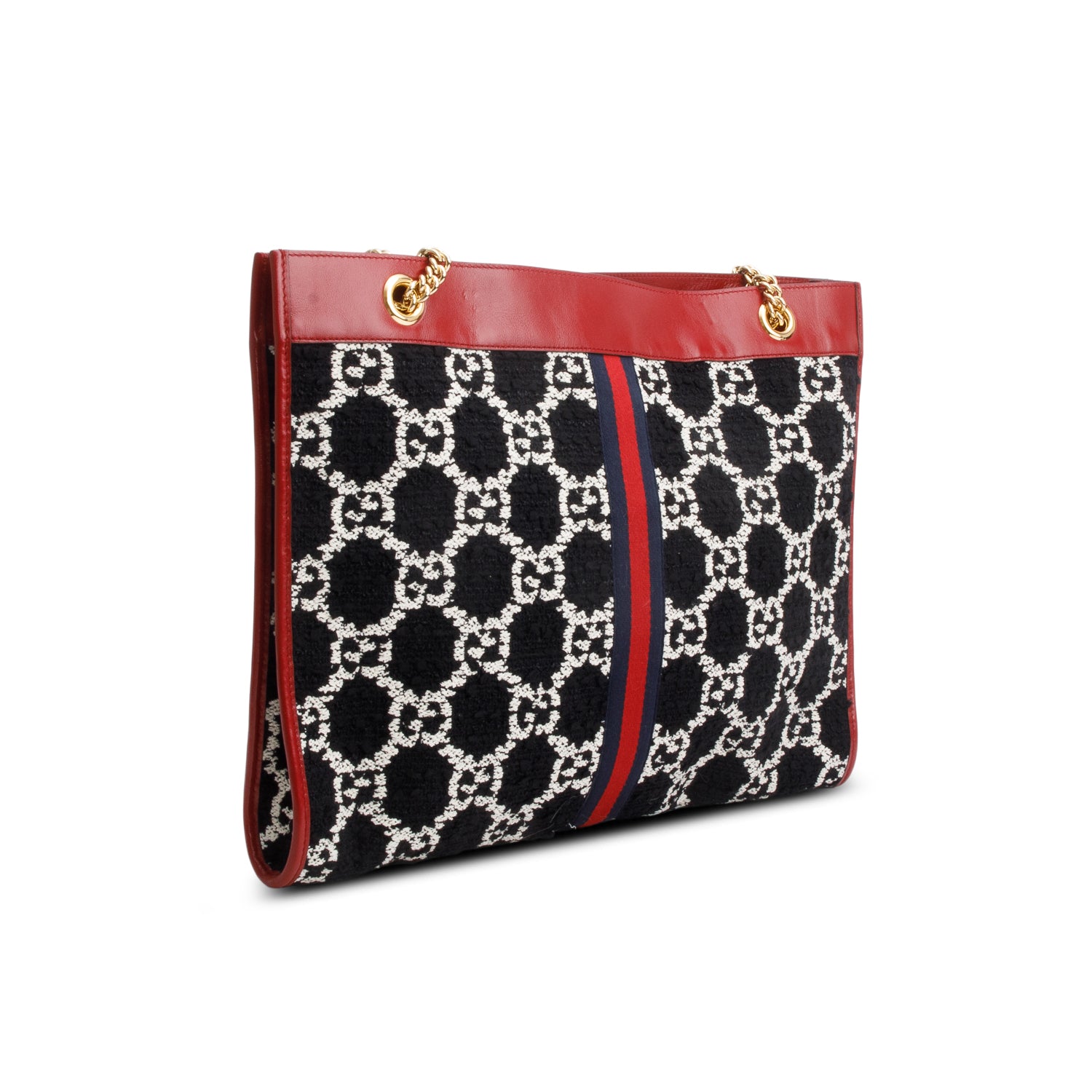 Gucci Black Tweed GG Monogram Large Rajah Chain Tote w/ Pouch