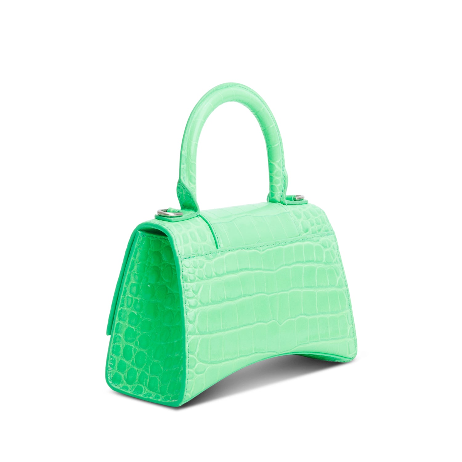Balenciaga Green Croc-Embossed Leather XS Hourglass Crystal Top Handle Bag w/ Strap