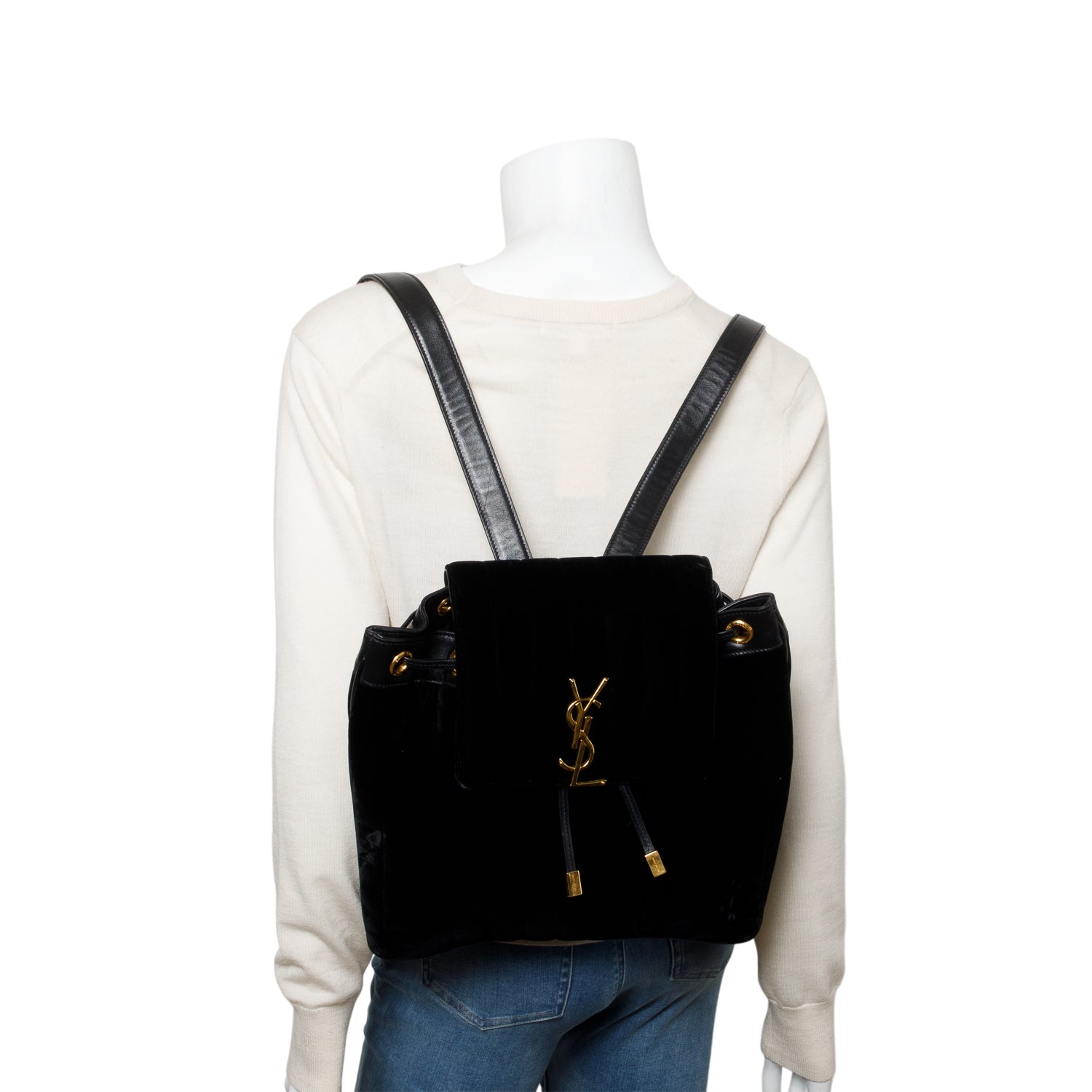 Saint Laurent Black Velvet Matelasse Vicky Backpack