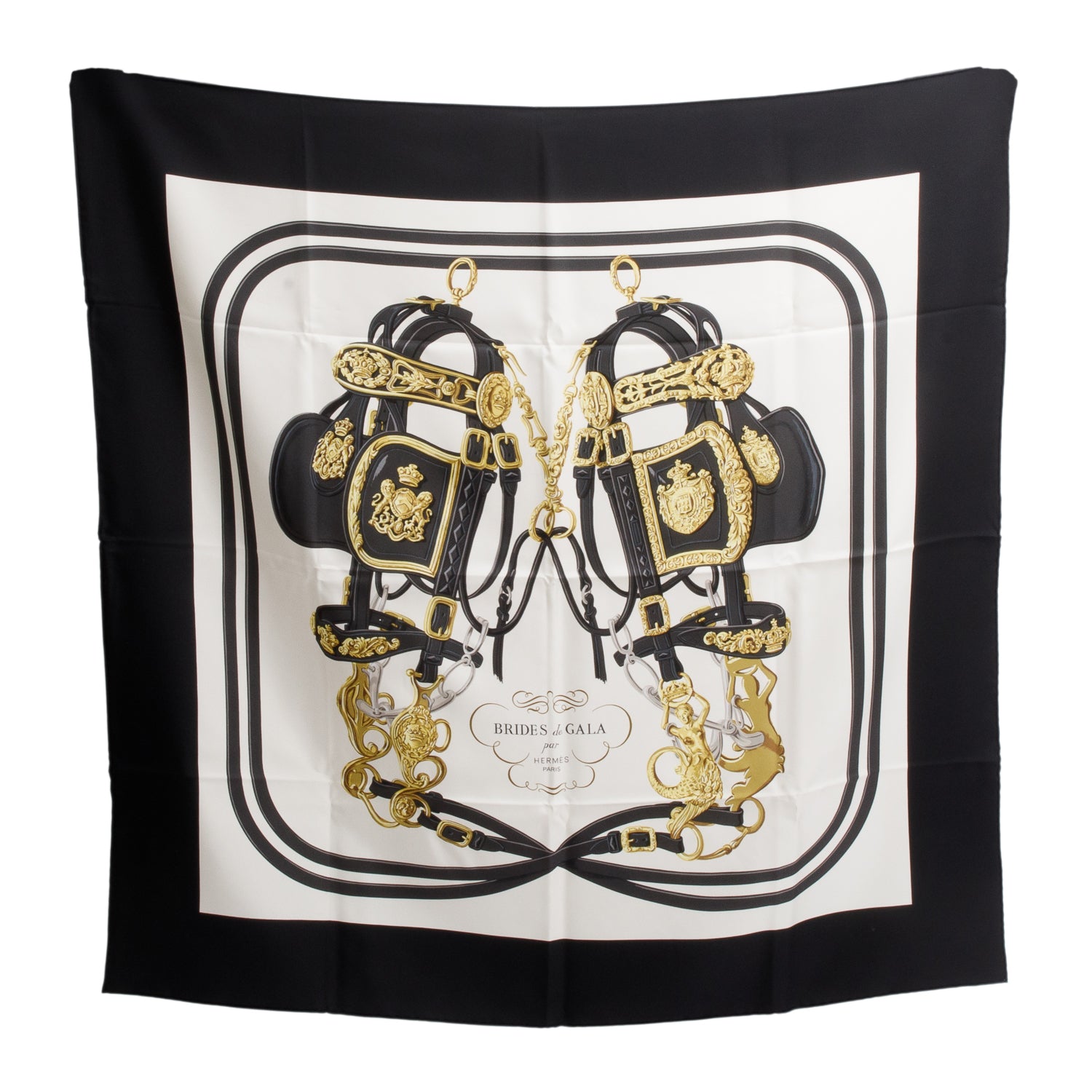 Hermes Black 'Brides De Gala' Silk Scarf 90 w/ Box