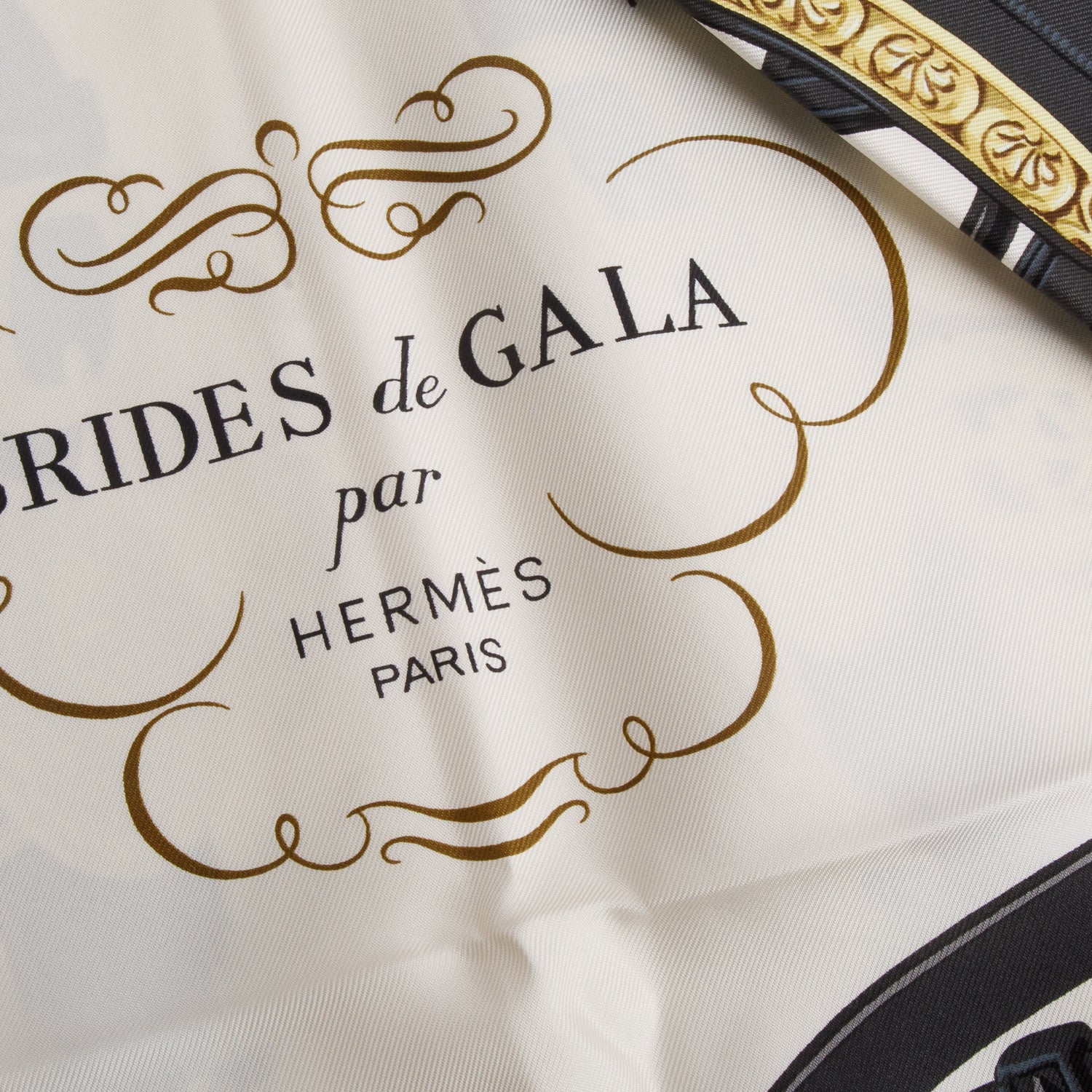Hermes Black 'Brides De Gala' Silk Scarf 90 w/ Box