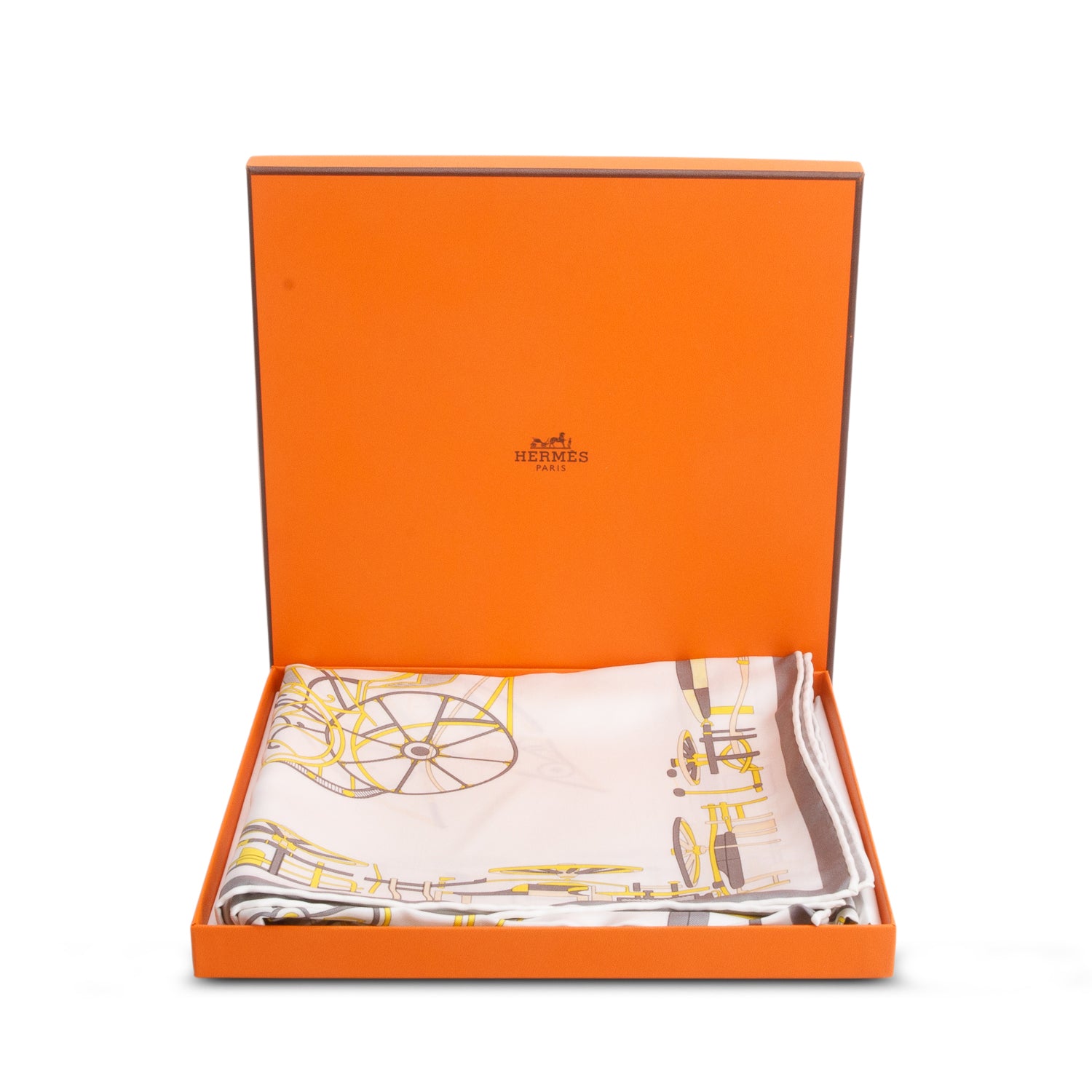 Hermes White 'Complication Equestre' Silk Scarf 90 w/ Box