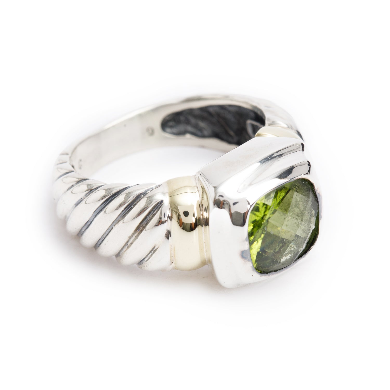 David Yurman Sterling Silver & 14k Yellow Gold Peridot Noblesse Cocktail Ring, Size 6