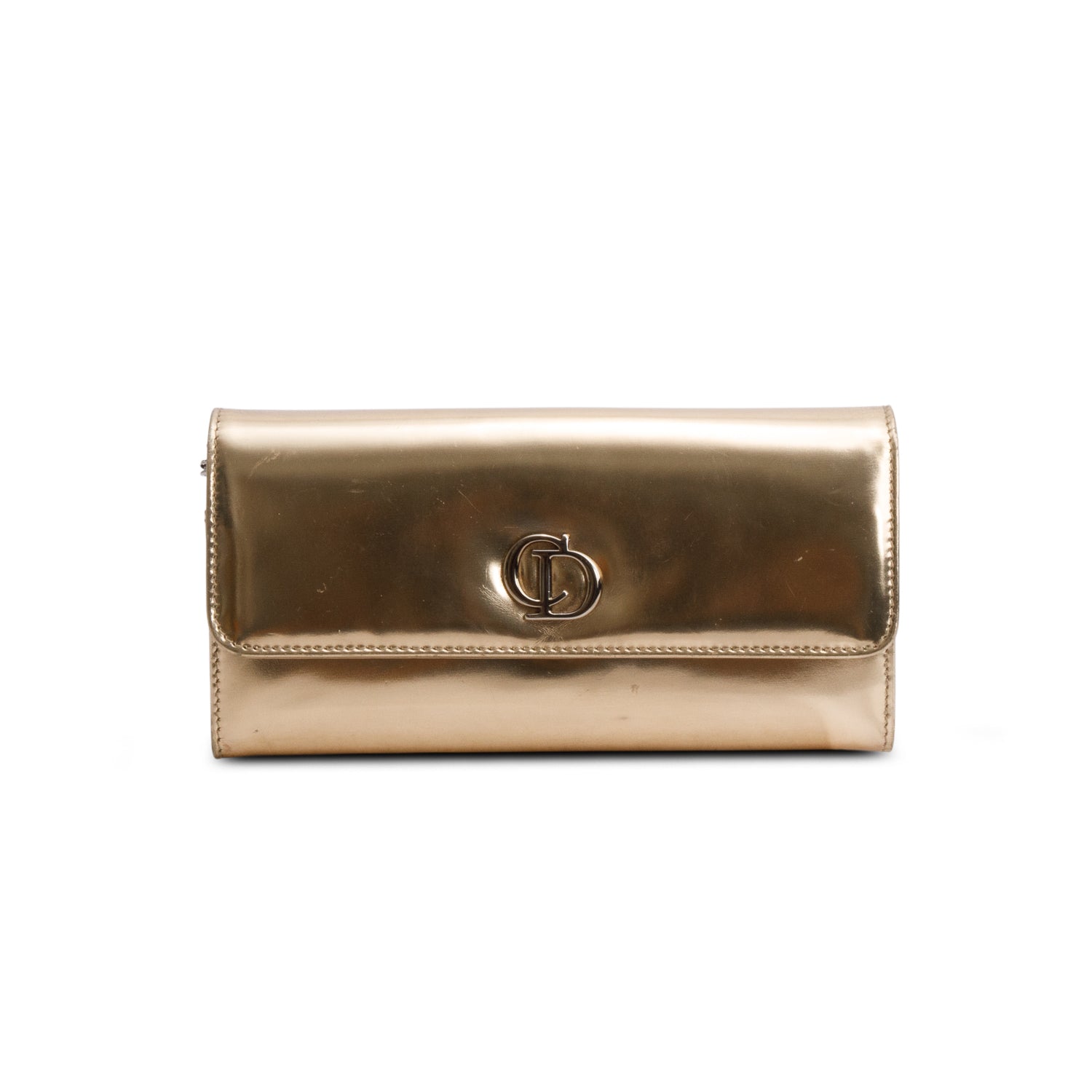 Christian Dior Gold Patent Leather Timeless Rendezvous Wallet on Chain w/ Box & Receipt