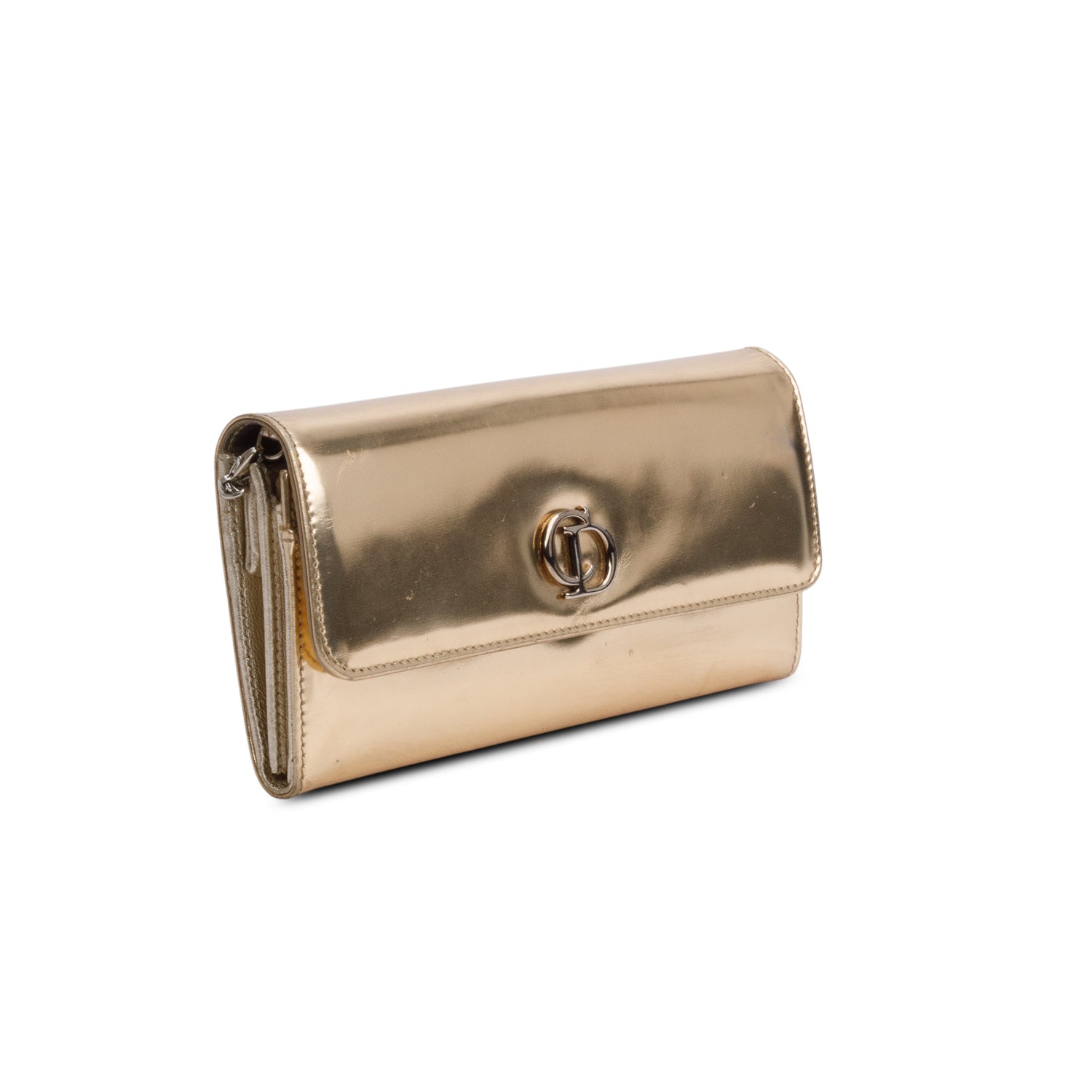 Christian Dior Gold Patent Leather Timeless Rendezvous Wallet on Chain w/ Box & Receipt