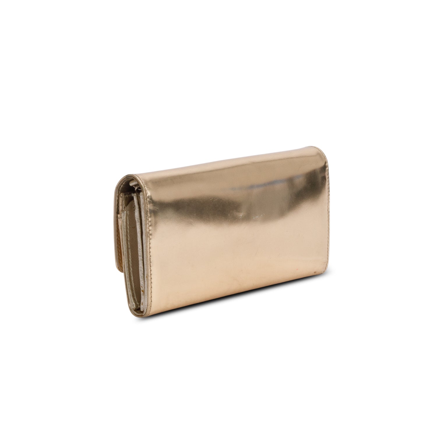 Christian Dior Gold Patent Leather Timeless Rendezvous Wallet on Chain w/ Box & Receipt