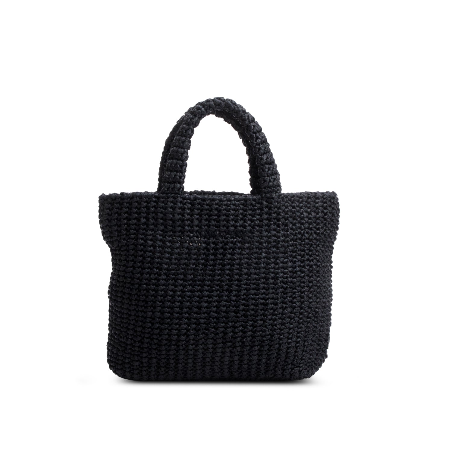 Prada Black Yarn Raffia Effect Crochet Small Logo Tote