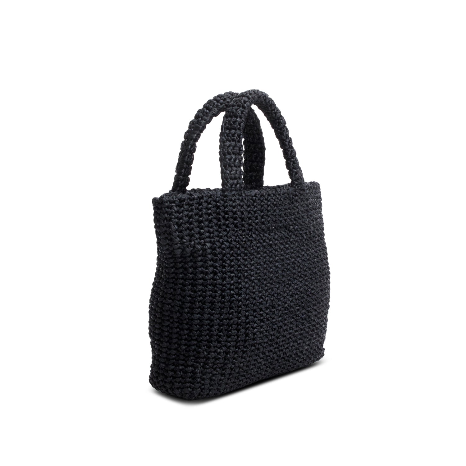 Prada Black Yarn Raffia Effect Crochet Small Logo Tote