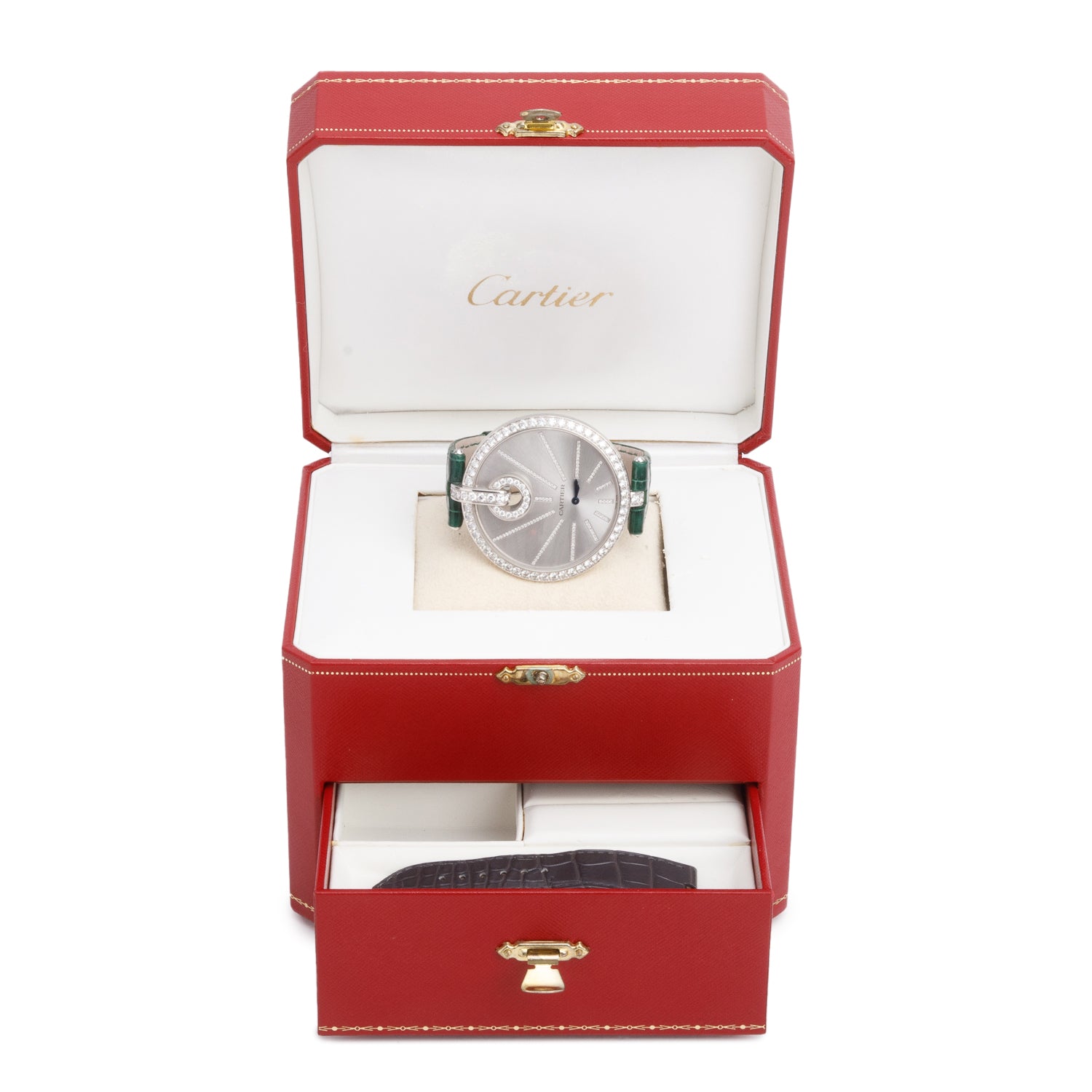 Cartier 18k White Gold Diamond Bezel Captive de Cartier 50 MM Watch Silver Diamond Dial 3245 w/ Box & Extra Strap