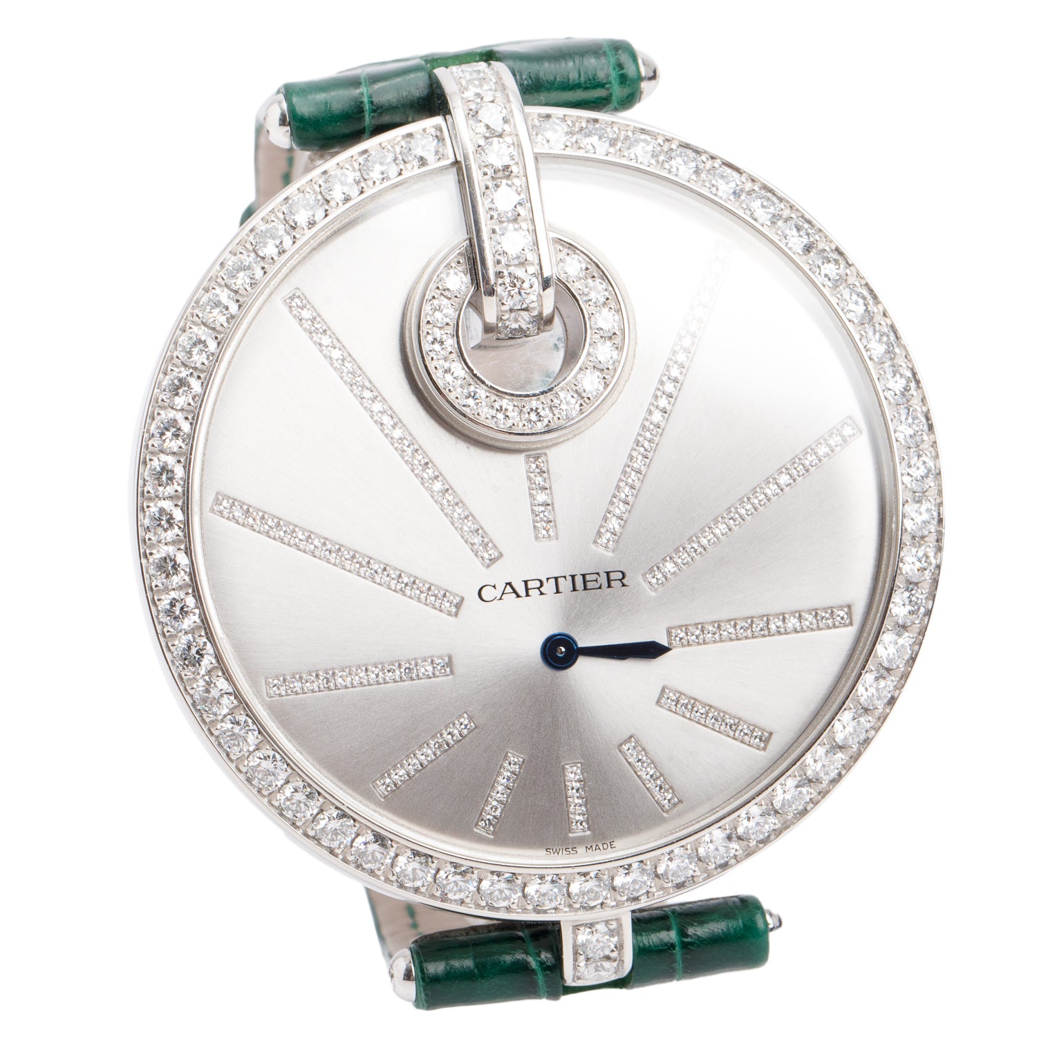 Cartier 18k White Gold Diamond Bezel Captive de Cartier 50 MM Watch Silver Diamond Dial 3245 w/ Box & Extra Strap