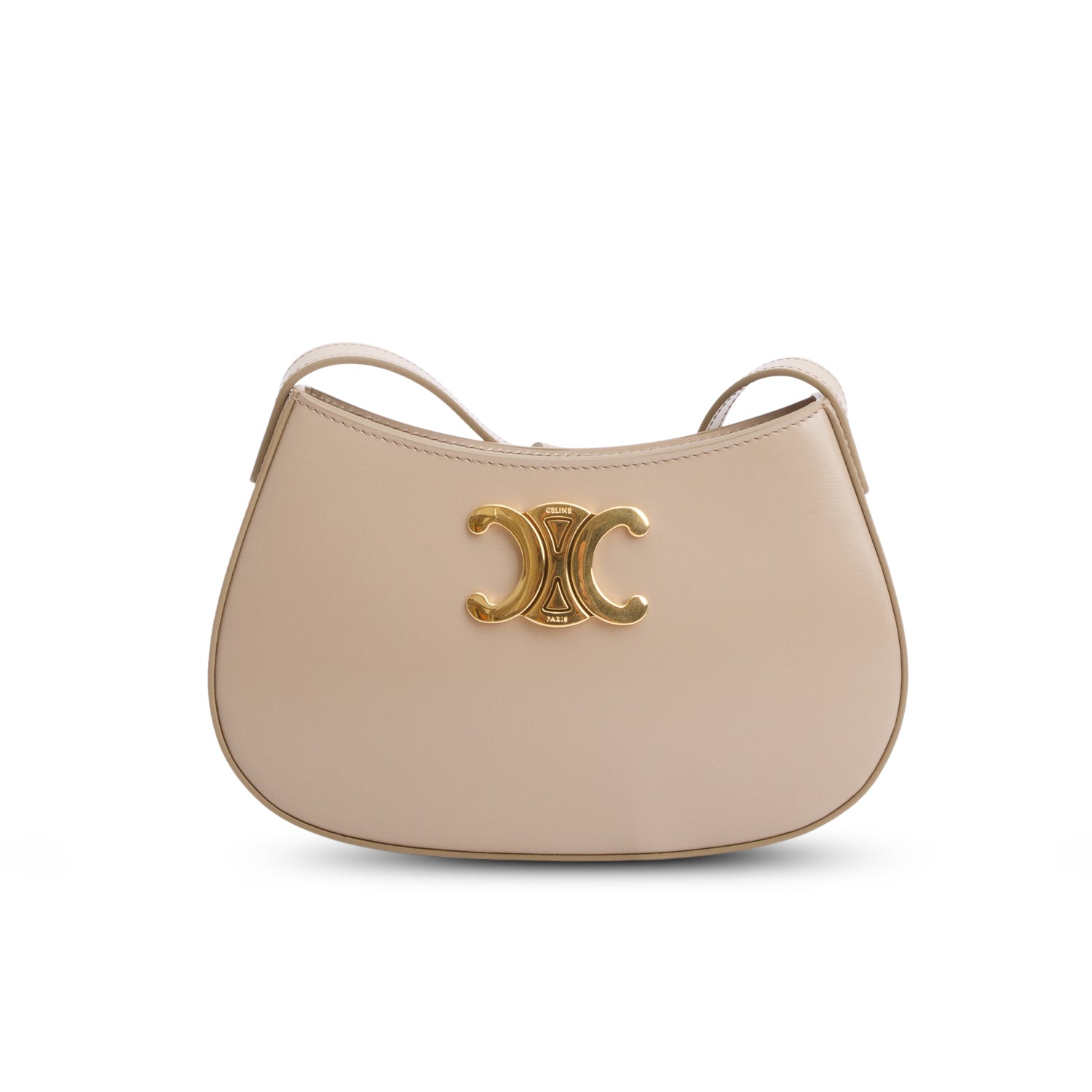 Celine 2024 Taupe Shiny Calfskin Medium Tilly Triomphe Shoulder Bag