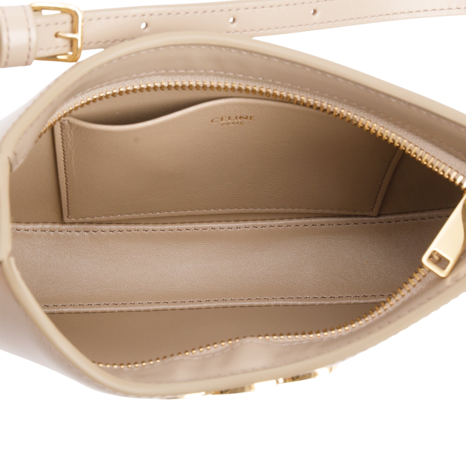 Celine 2024 Taupe Shiny Calfskin Medium Tilly Triomphe Shoulder Bag