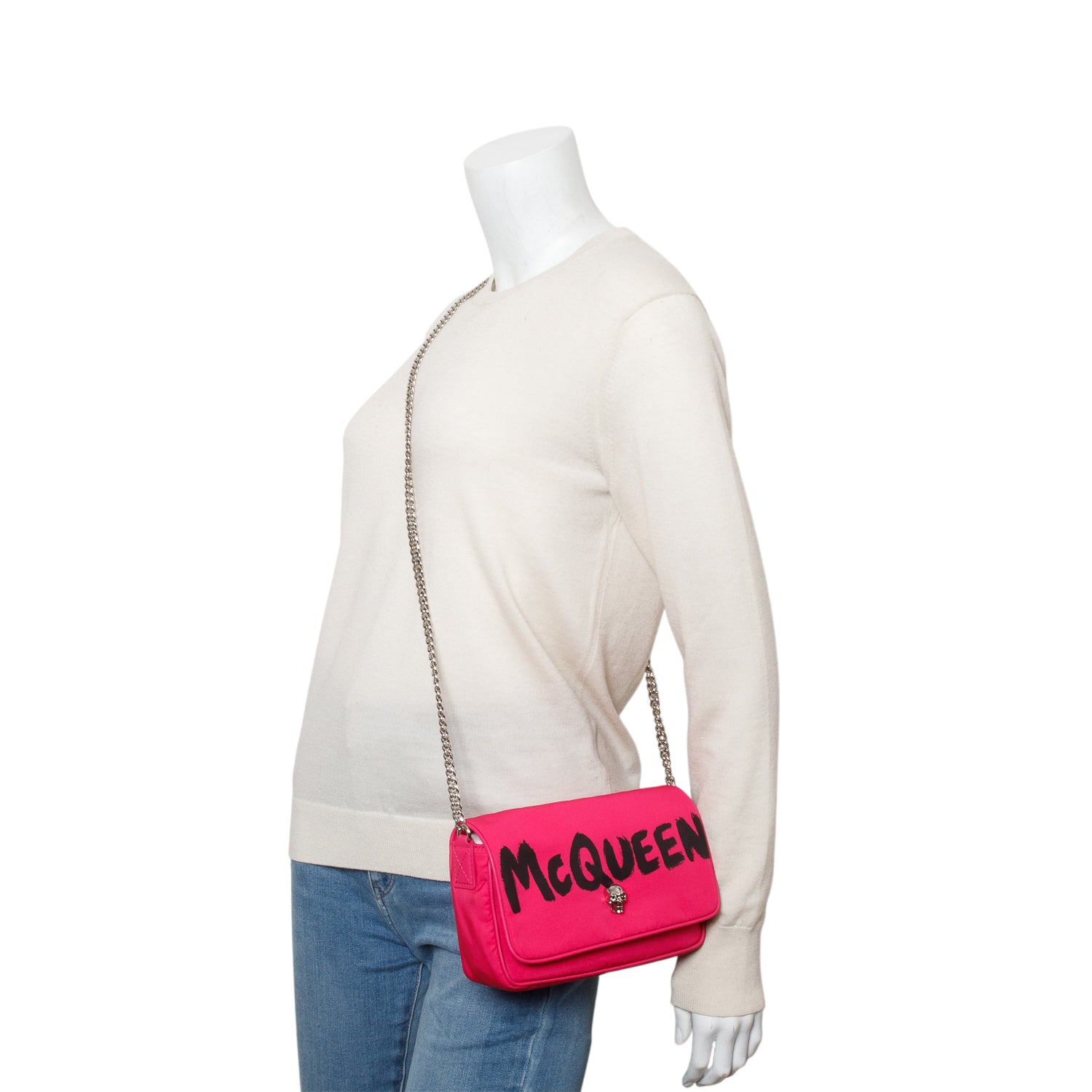 Alexander McQueen Pink Graffiti Nylon Skull Small Crossbody Bag