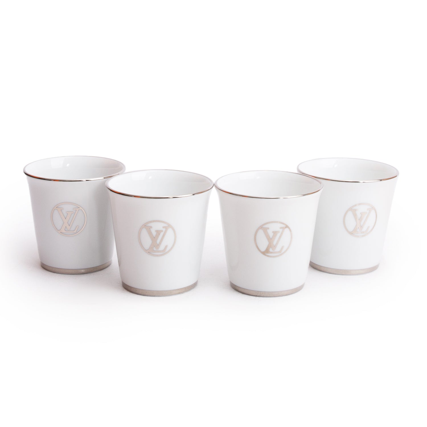 Louis Vuitton White & Multicolor Porcelaine Vivienne 4 Seasons Set of 4 Cups w/ Box