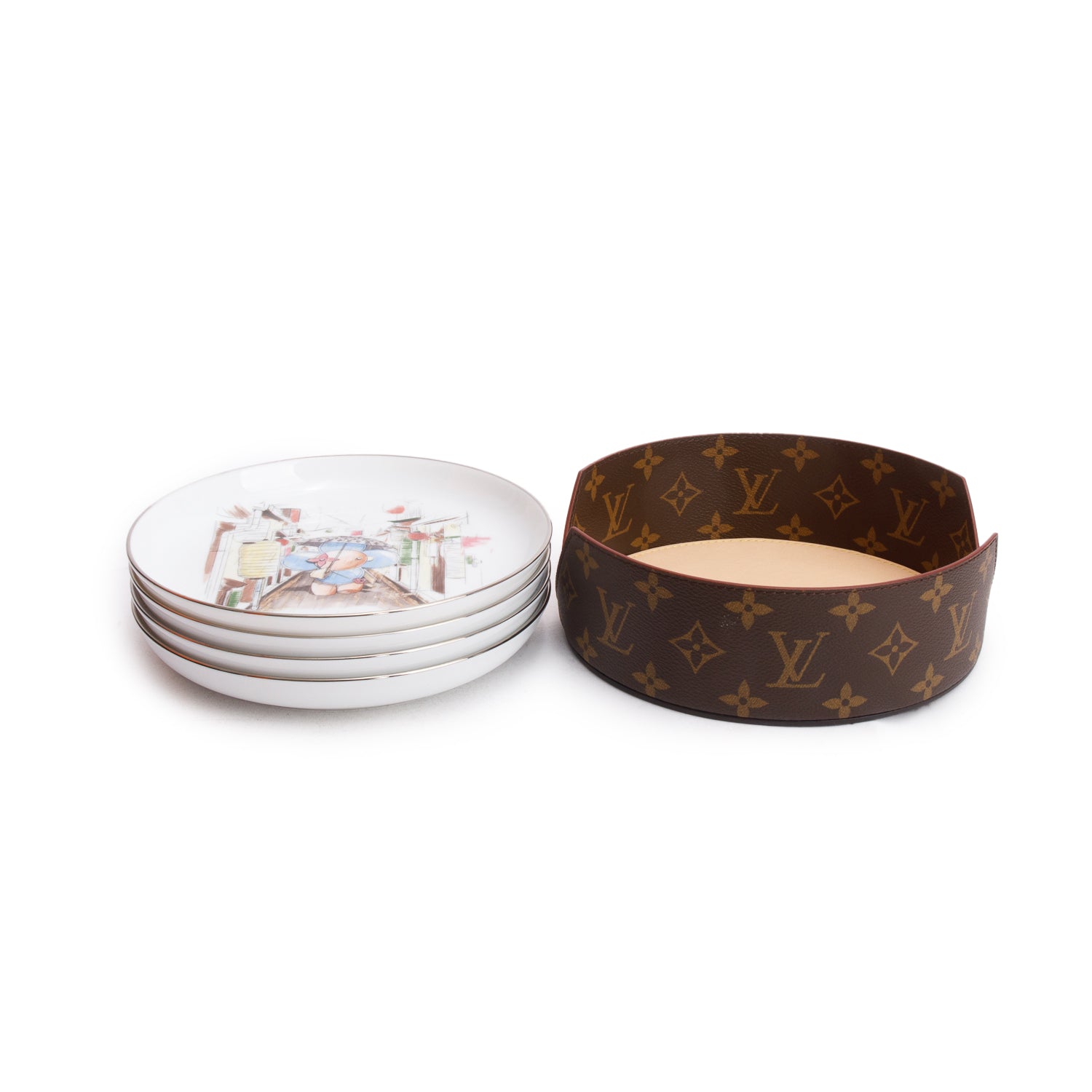 Louis Vuitton White & Multicolor Porcelaine Vivienne 4 Seasons Set of 4 Plates w/ Box