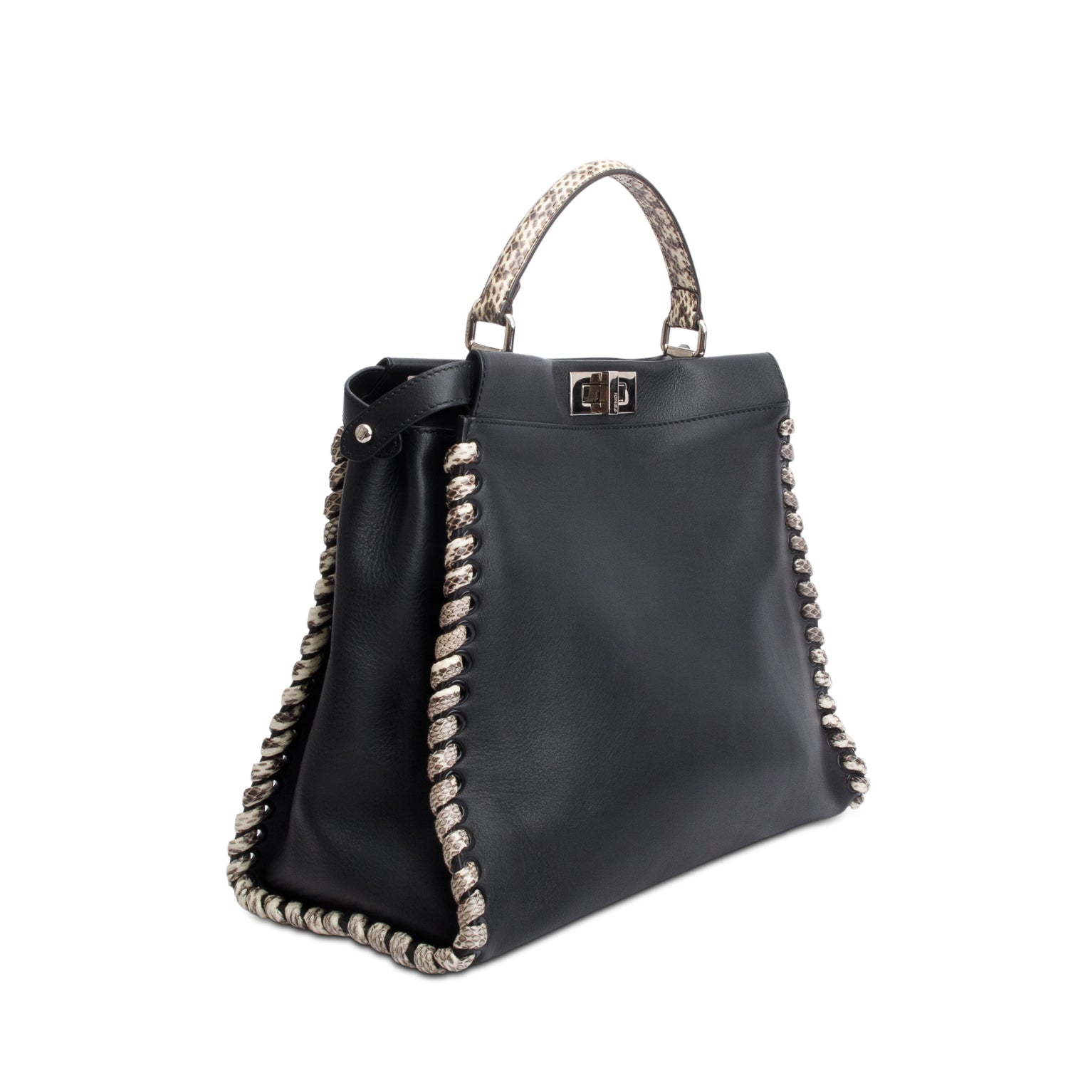 Fendi Black Nappa Leather Python Lace Up Large Peekaboo w/ Receipt