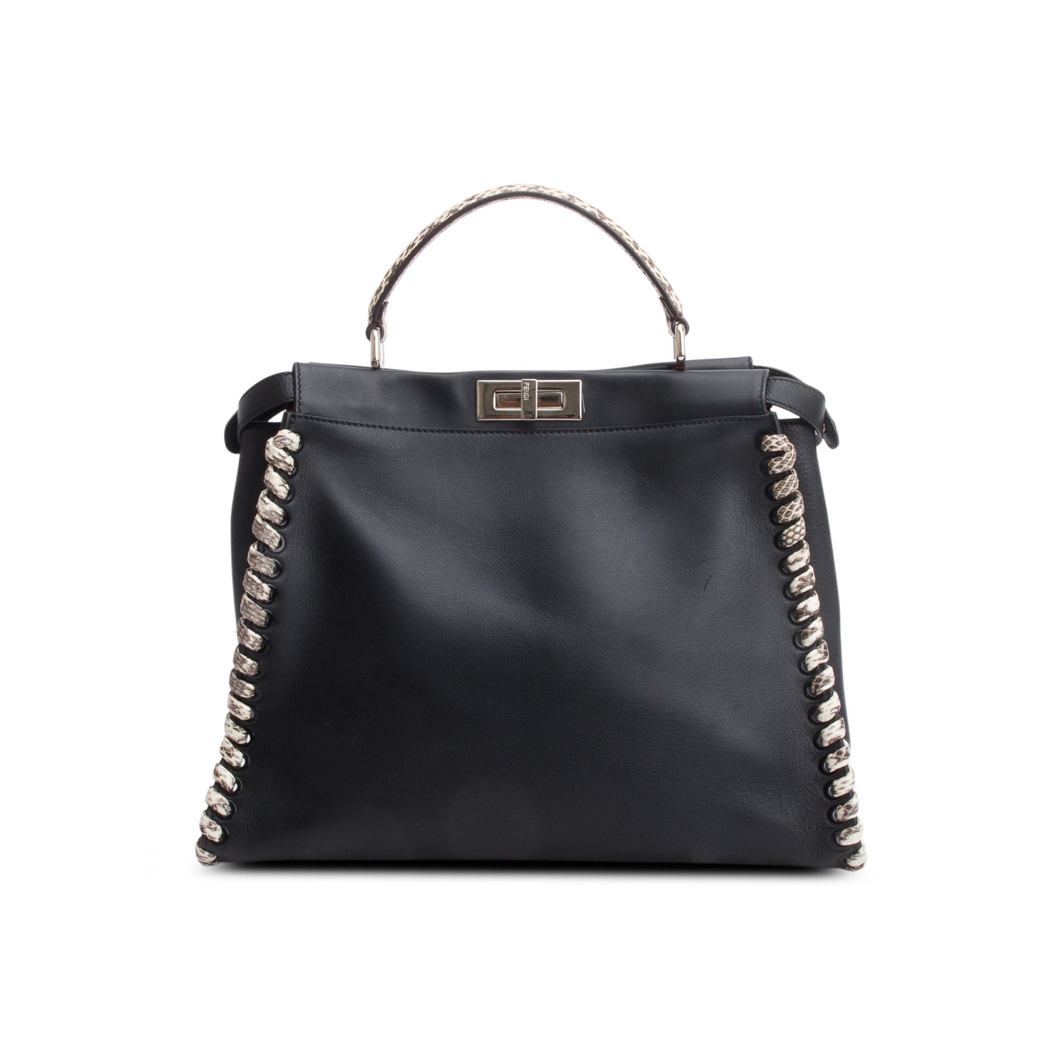 Fendi Black Nappa Leather Python Lace Up Large Peekaboo w/ Receipt