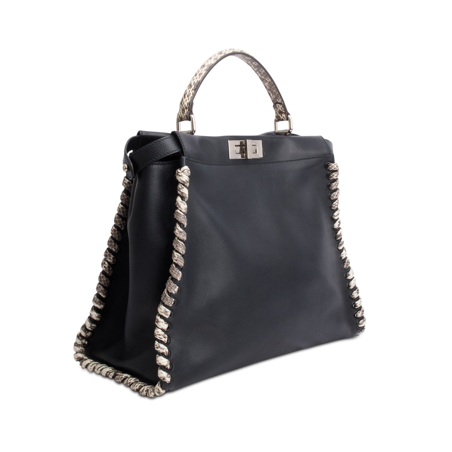 Fendi Black Nappa Leather Python Lace Up Large Peekaboo w/ Receipt