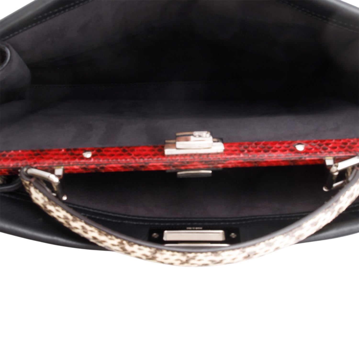 Fendi Black Nappa Leather Python Lace Up Large Peekaboo w/ Receipt