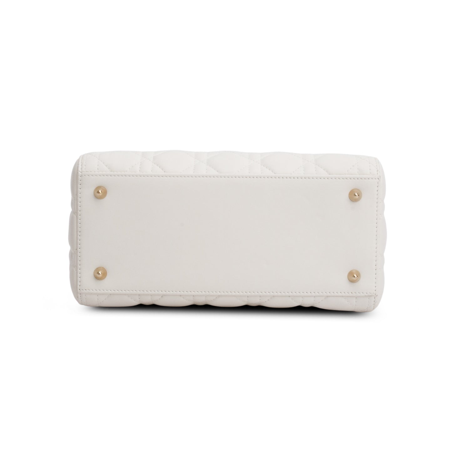 Christian Dior White Cannage Lambskin Leather Medium Lady Dior Bag w/ Strap & Box