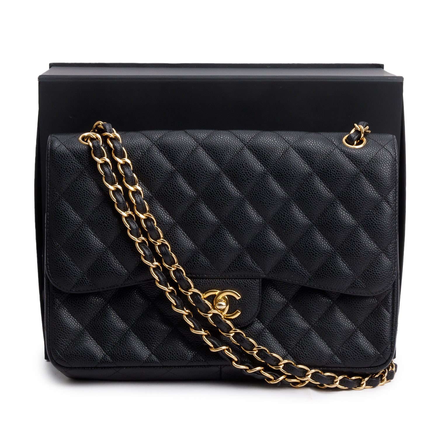 Chanel Black Caviar Jumbo Classic Double Flap Bag w/ Box & Authenticity Card