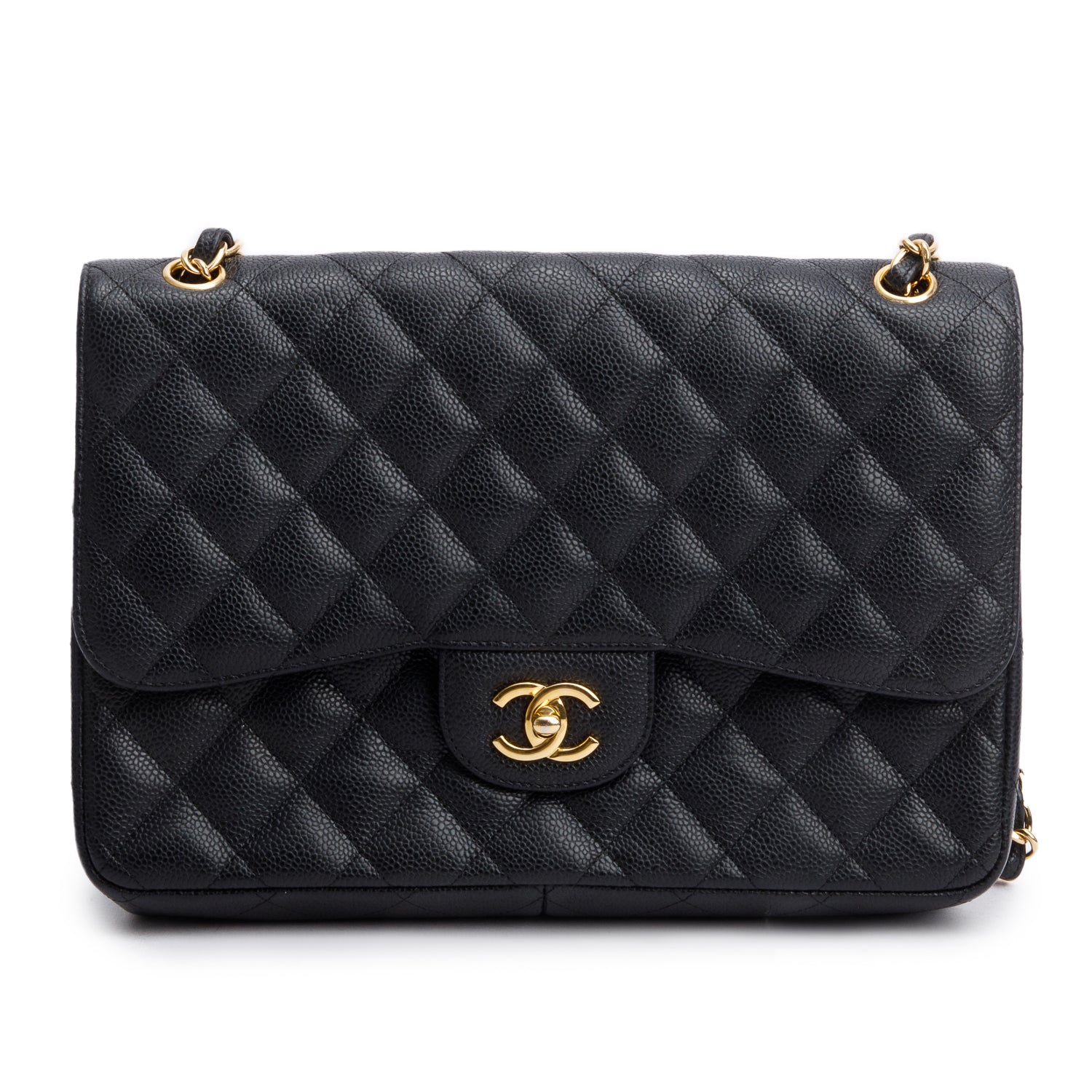 Chanel Black Caviar Jumbo Classic Double Flap Bag w/ Box & Authenticity Card