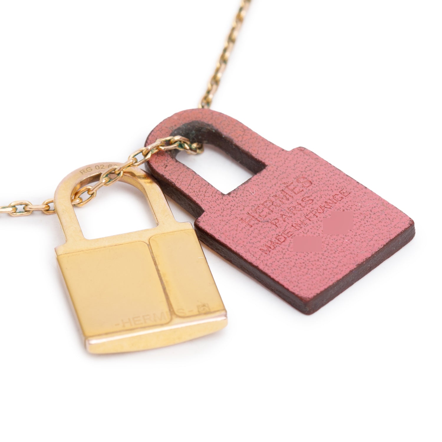 Hermes Gold-Plated Pink Swift Leather O'Kelly Pendant Necklace w/ Box